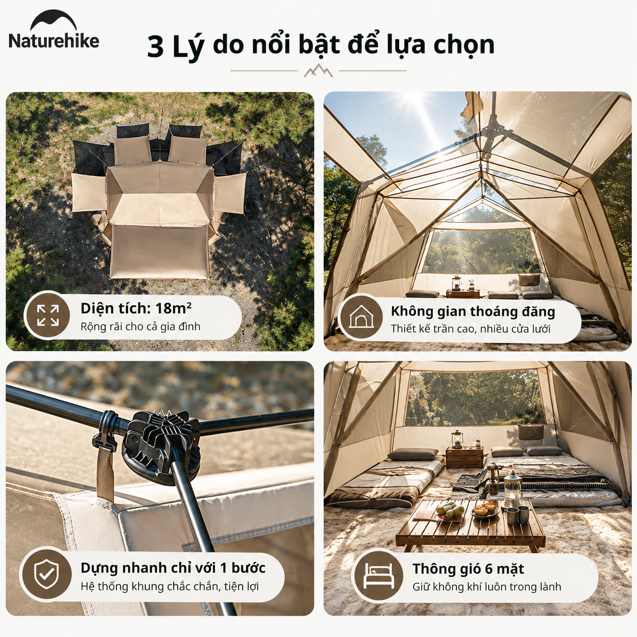Lều Village 13 Naturehike Tự Bung 6-8 Người, Lều Camping Gia Đình Siêu Rộng 18m² Chống Nắng Chống Mưa (TẶNG THẢM) - CNK2550WS042
