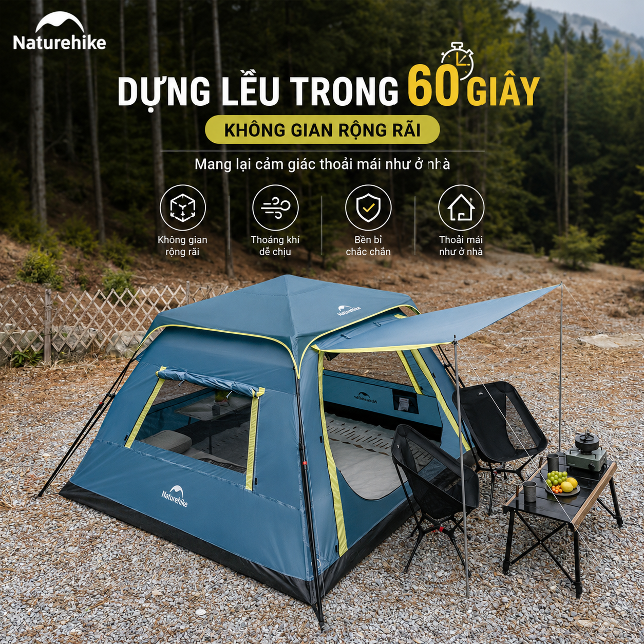 Lều tự bung Naturehike CNK2650WS022 Dã Ngoại , Chống Nắng Mưa tốt - Saigon Outdoor
