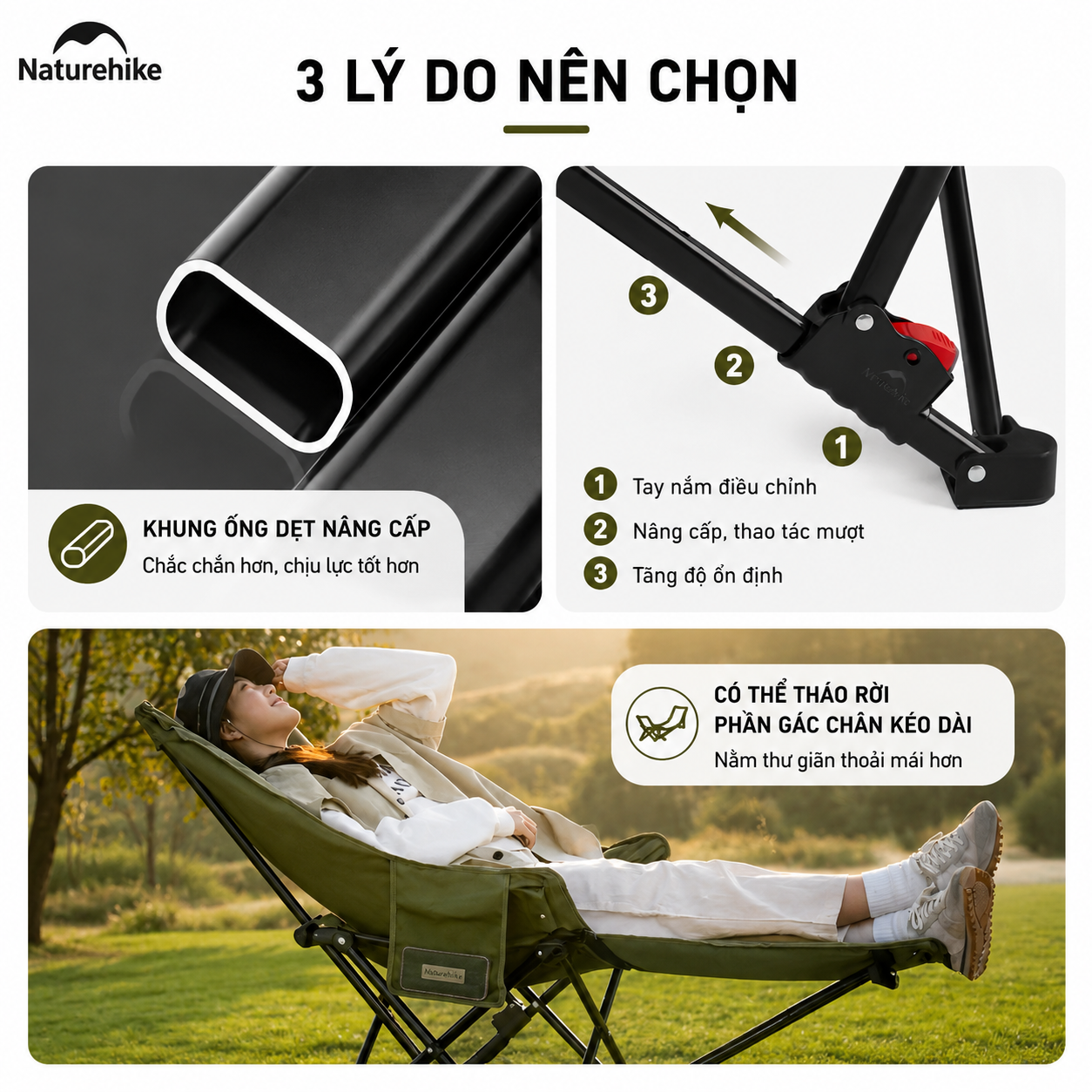 Ghế Xếp Camping Naturehike Sea Star 001 CNK2450JJ020 Có Gác Chân - Ghế Mặt Trăng Ngả Lưng Gấp Gọn