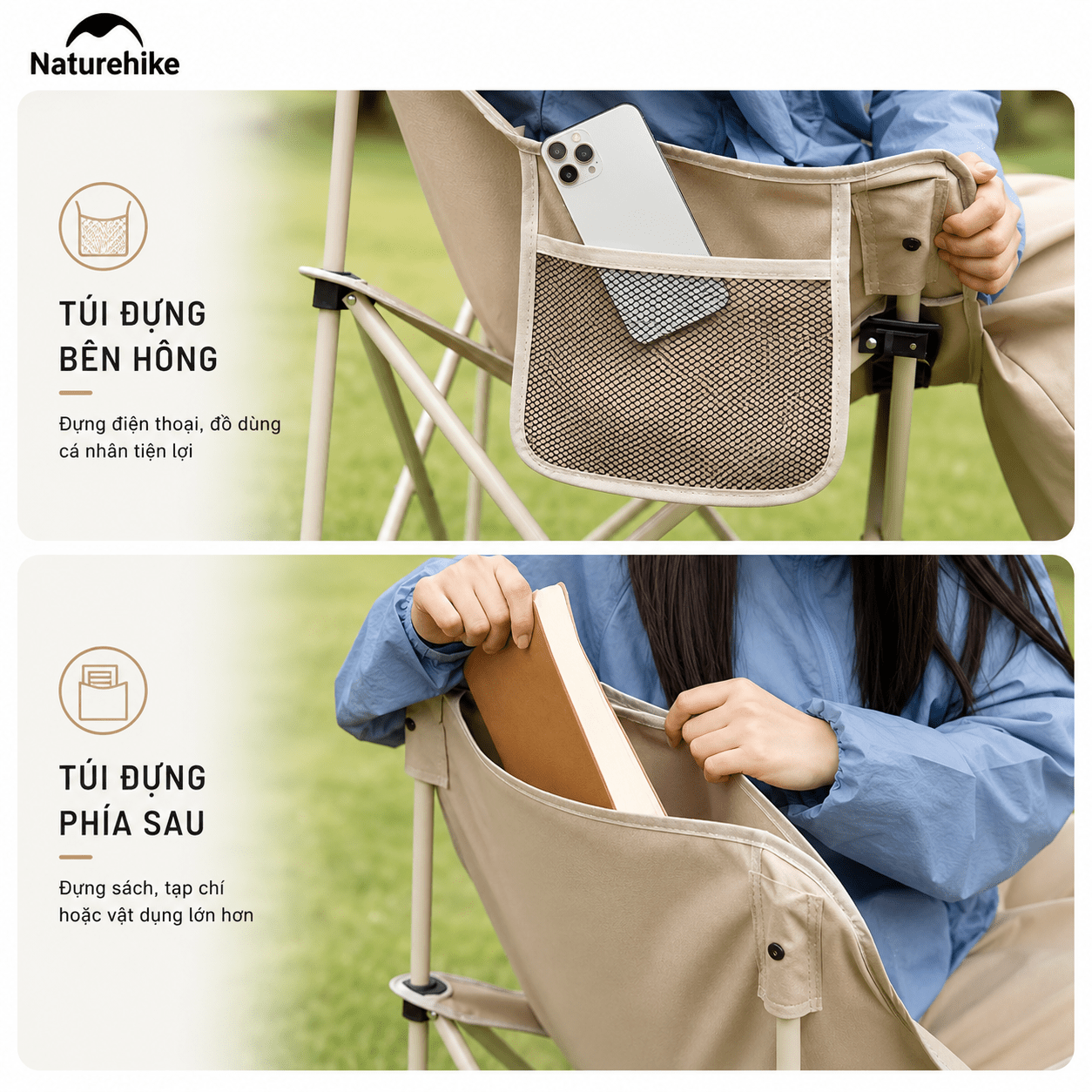 Ghế Mặt Trăng Naturehike CNH23JU13002 Gấp Gọn Có Túi Đựng Ghế Dã Ngoại Khung Thép Carbon