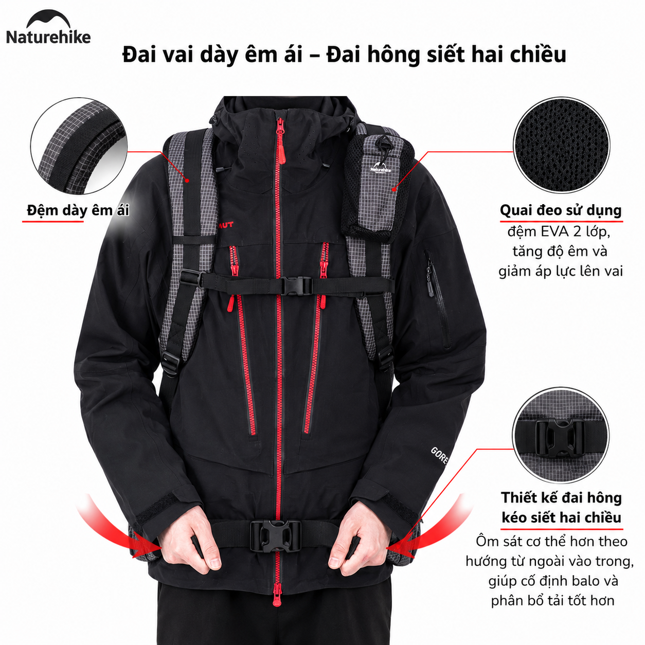 Balo Leo Núi Naturehike 60L Siêu Nhẹ Chống Nước Khung Nhôm Trekking Hiking Camping