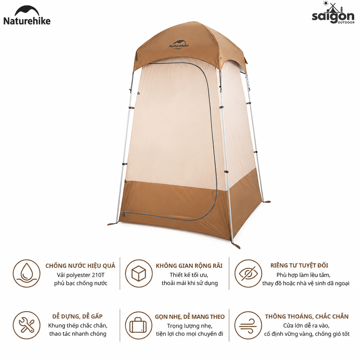 Lều Tắm Naturehike Outdoor Di Động NH21ZP005 Lều Thay Đồ Camping Chống Nước Có Móc Treo Túi Tắm