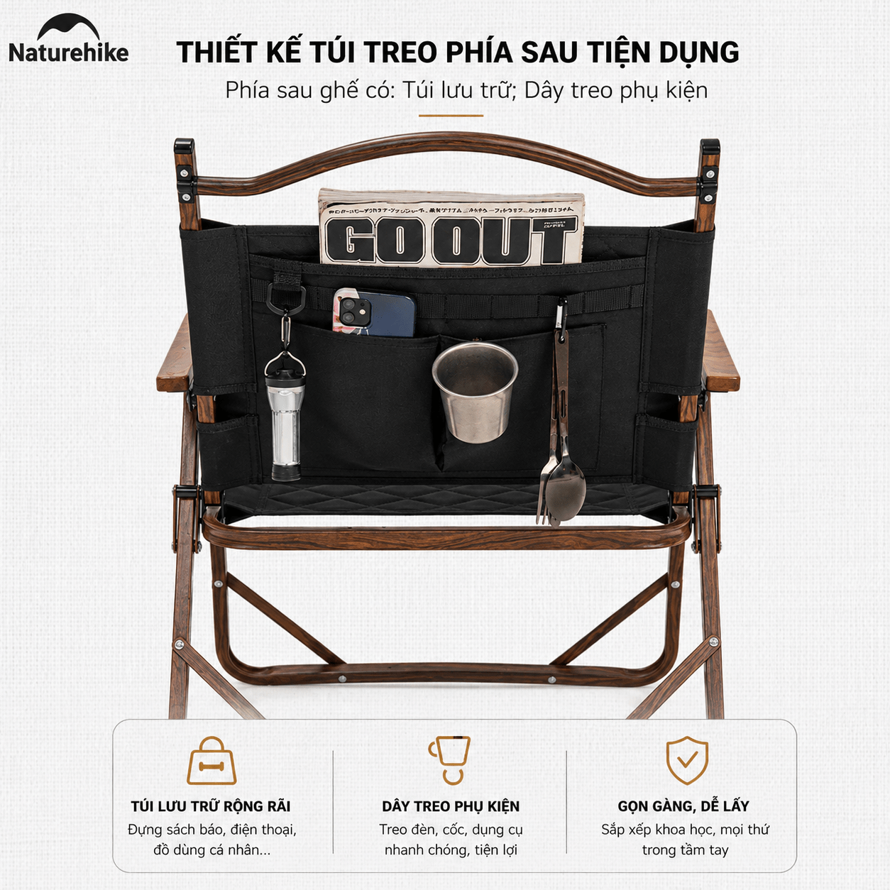 Ghế gấp gọn có tay vịn Naturehike NH19Y002-D, Ghế camping cao cấp