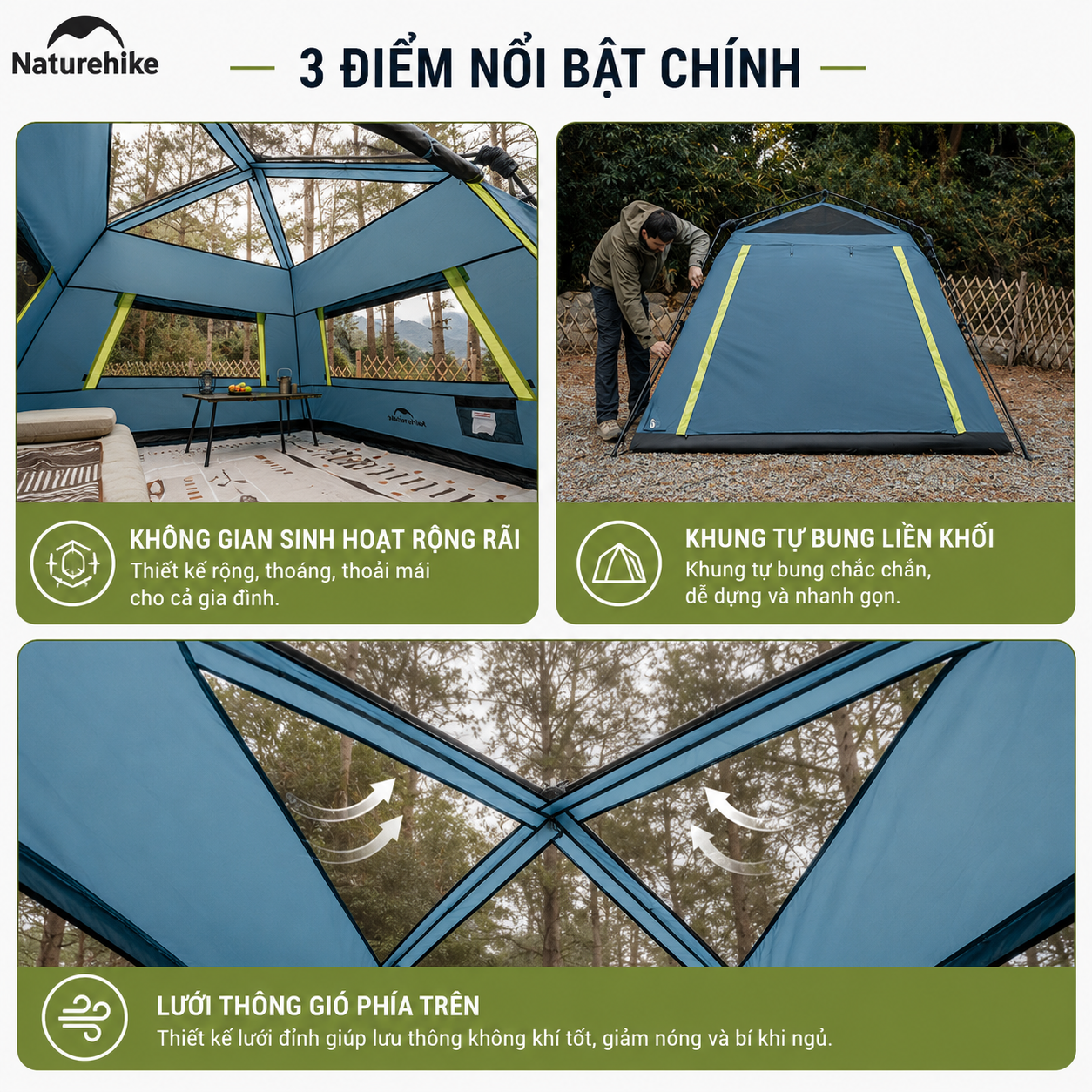 Lều tự bung Naturehike CNK2650WS022 Dã Ngoại , Chống Nắng Mưa tốt - Saigon Outdoor