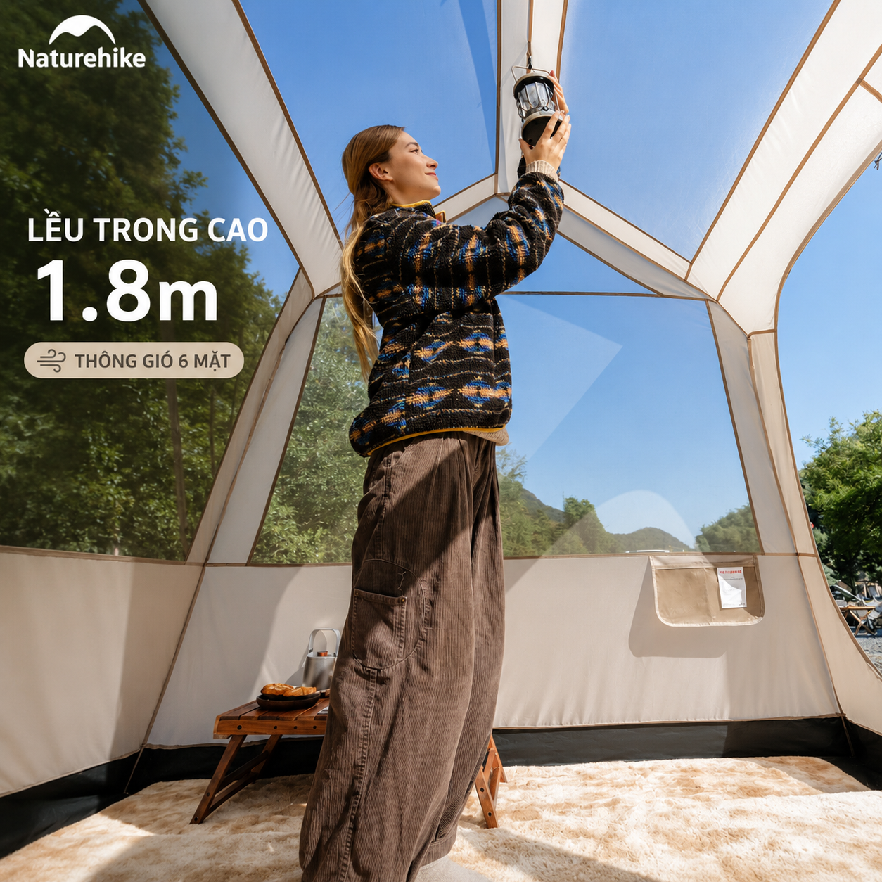 Lều Village 6.0 Tự Bung Cao Cấp Naturehike CNK2550WS043 Cao 1m8, Thiết Kế 2 Lớp Oxford 150D Kết Hợp Polyester 75D Chống Rách (TẶNG KÈM THẢM LÓT)