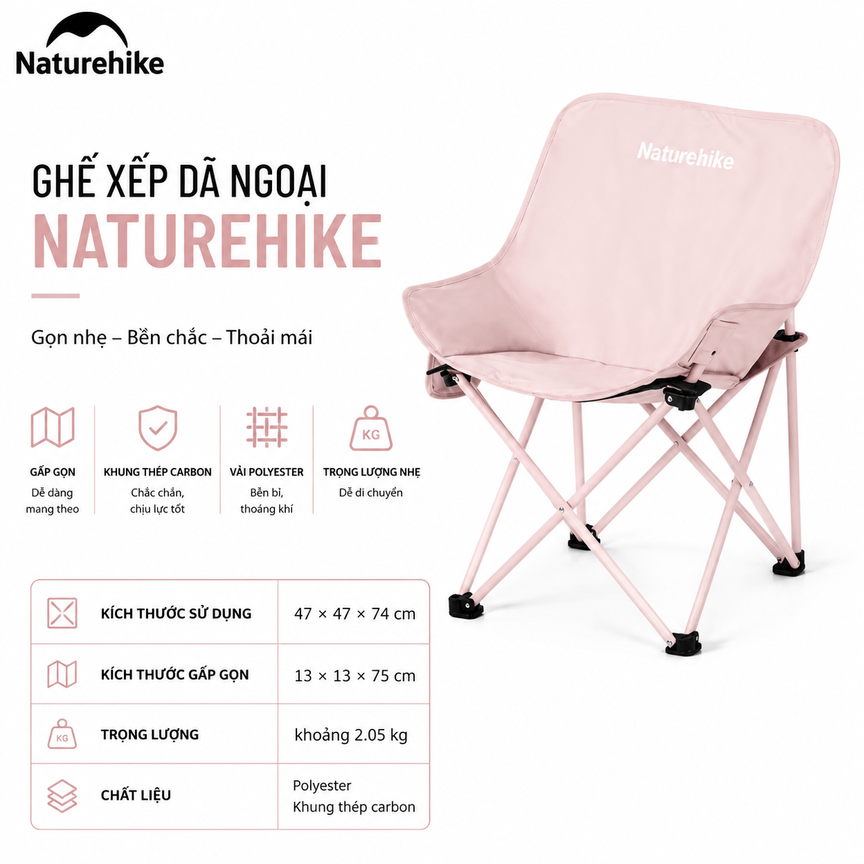 Ghế Mặt Trăng Naturehike CNH23JU13002 Gấp Gọn Có Túi Đựng Ghế Dã Ngoại Khung Thép Carbon