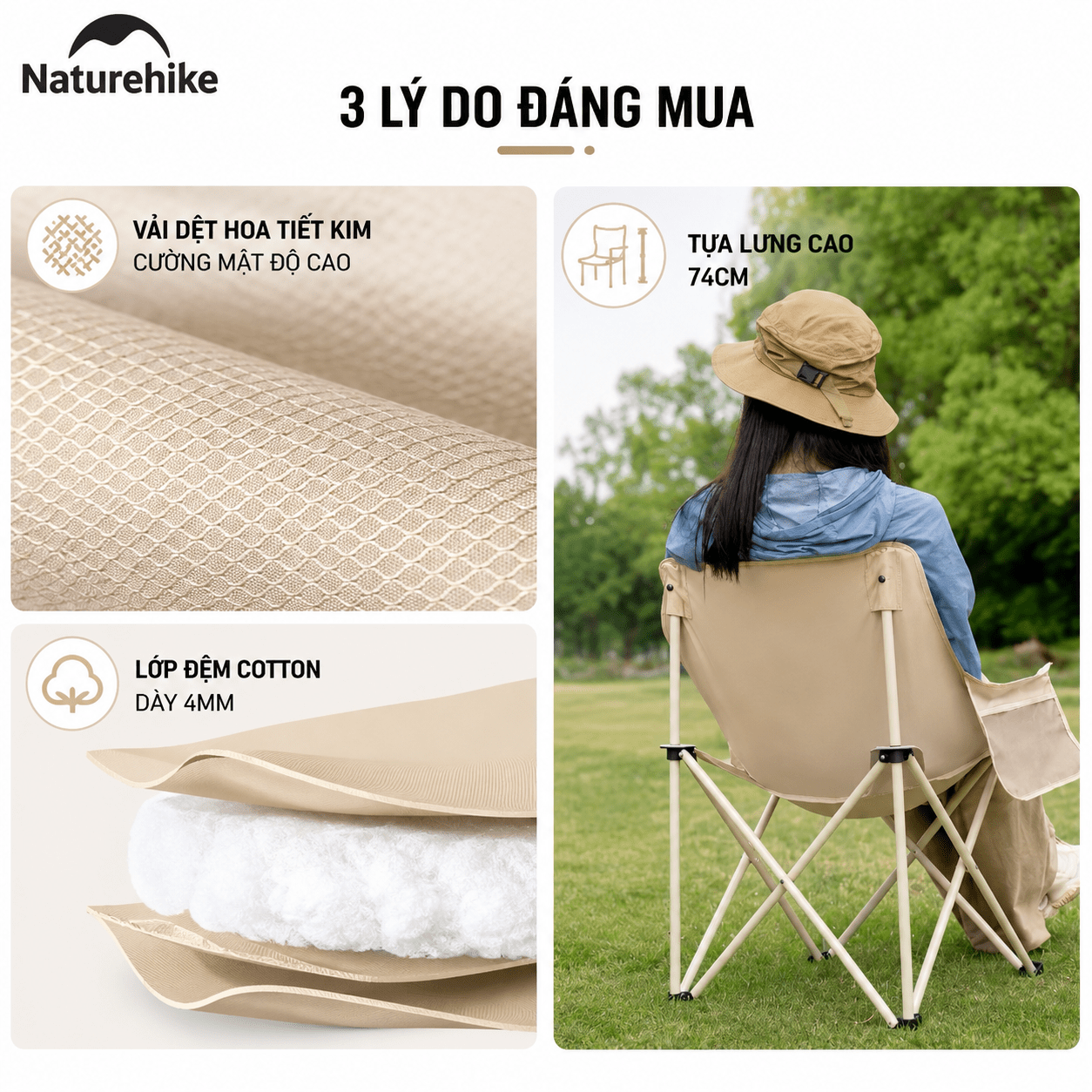 Ghế Mặt Trăng Naturehike CNH23JU13002 Gấp Gọn Có Túi Đựng Ghế Dã Ngoại Khung Thép Carbon