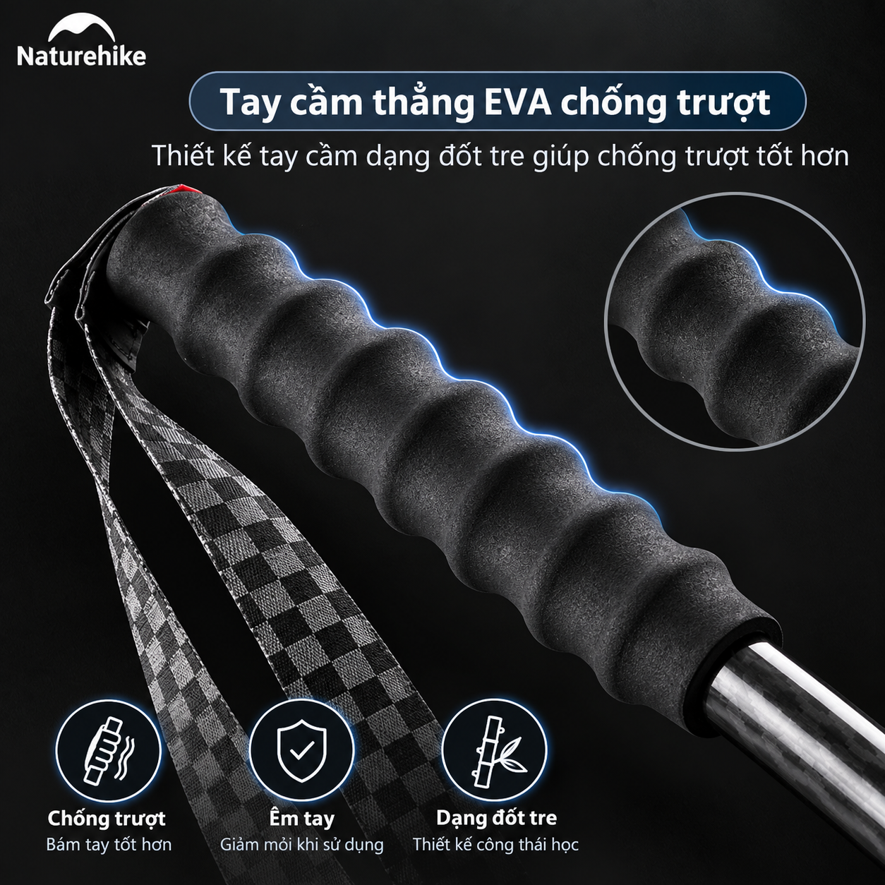 Gậy Trekking Naturehike Sợi Carbon Siêu Nhẹ 135g Gấp Gọn Điều Chỉnh 57-130cm Leo Núi Dã Ngoại NH19S010-T (TẶNG KÈM HỘP)