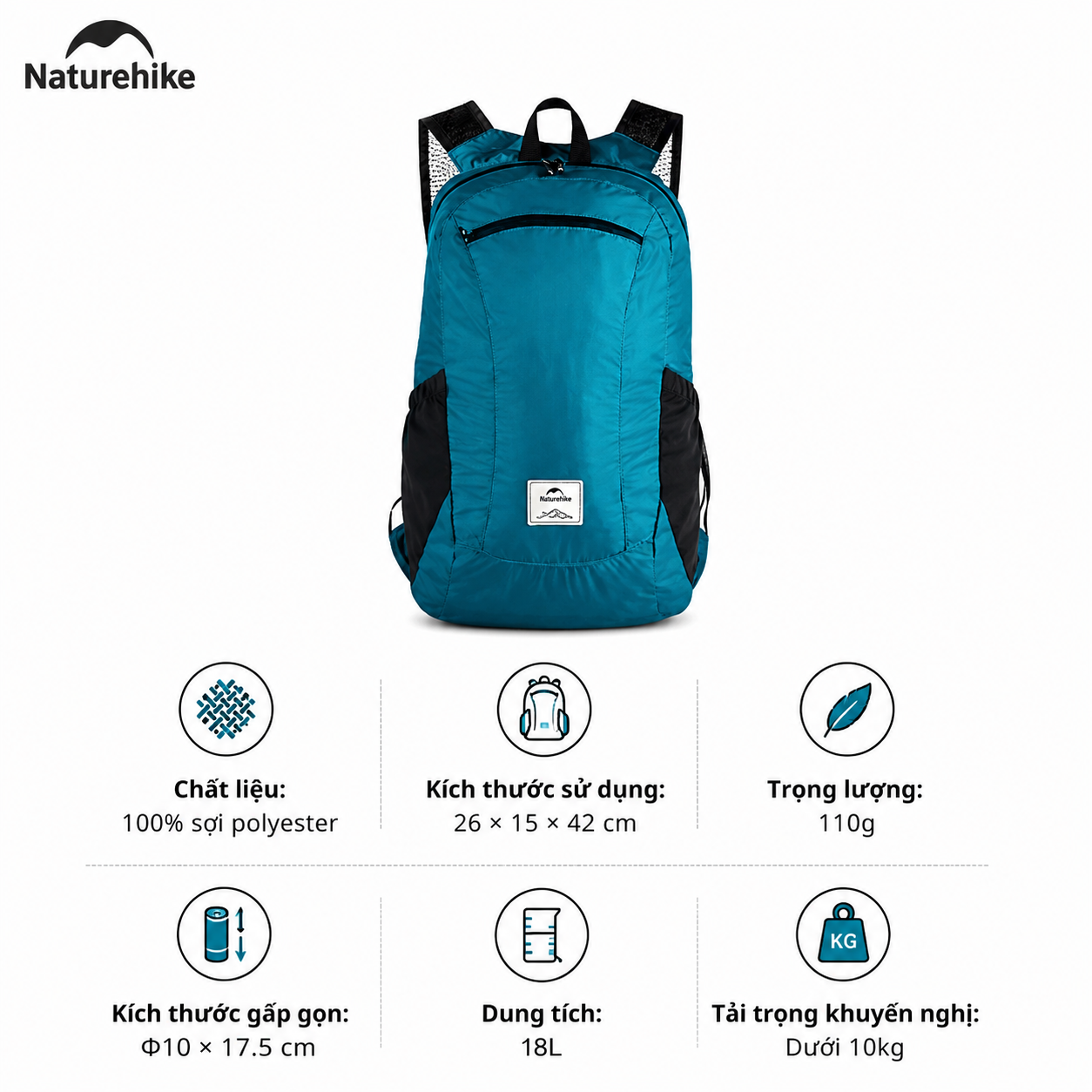 Balo Gấp Gọn Naturehike NH17A012-B 18L Siêu Nhẹ Chống Nước Du Lịch Leo Núi Dã Ngoại