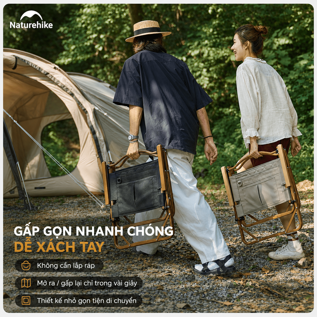 Ghế gấp gọn có tay vịn Naturehike NH19Y002-D, Ghế camping cao cấp