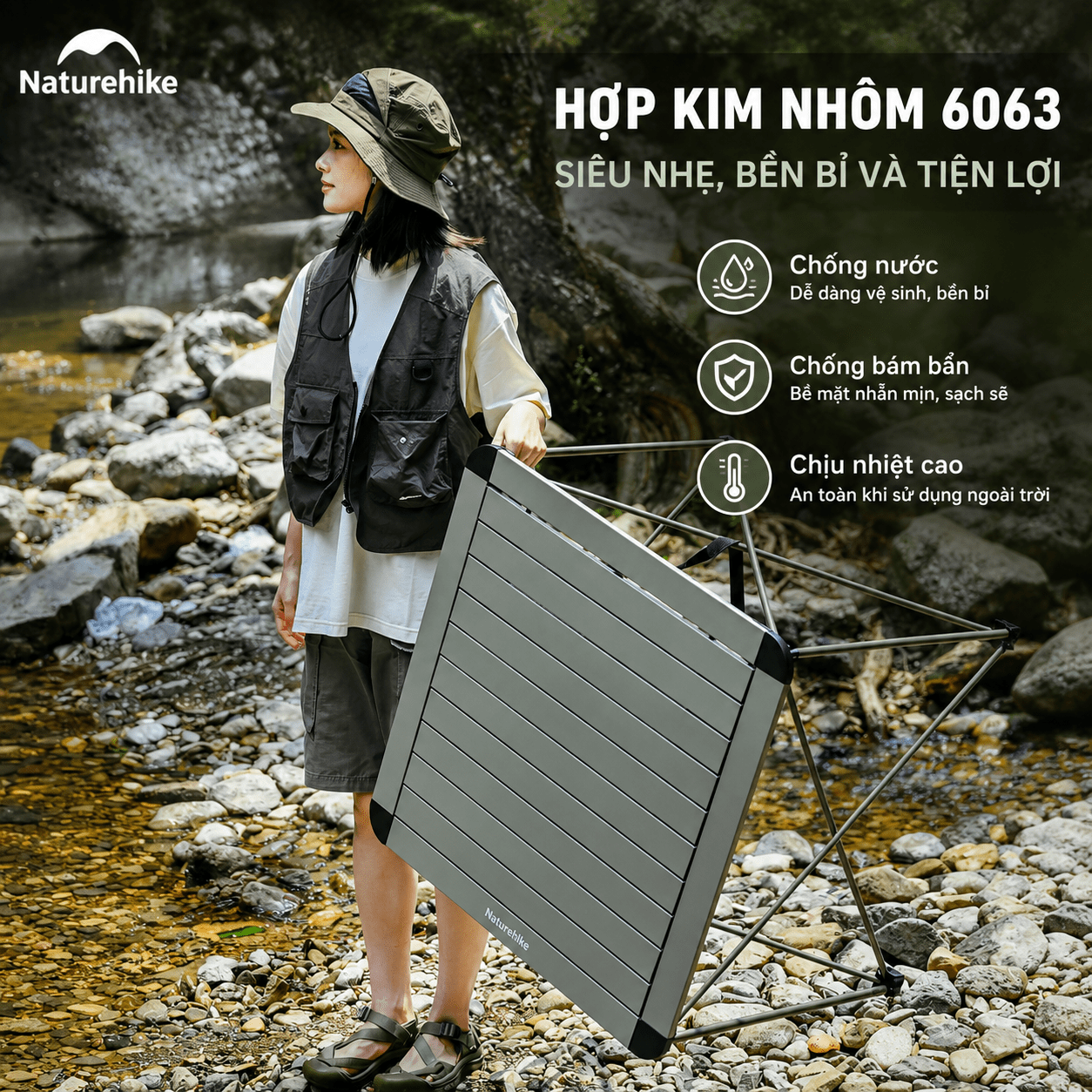Bàn Xếp Gọn Hợp Kim Nhôm CNK2450JJ013 Naturehike – Siêu Nhẹ, Gấp Gọn Tiện Lợi Cho Camping & Picnic