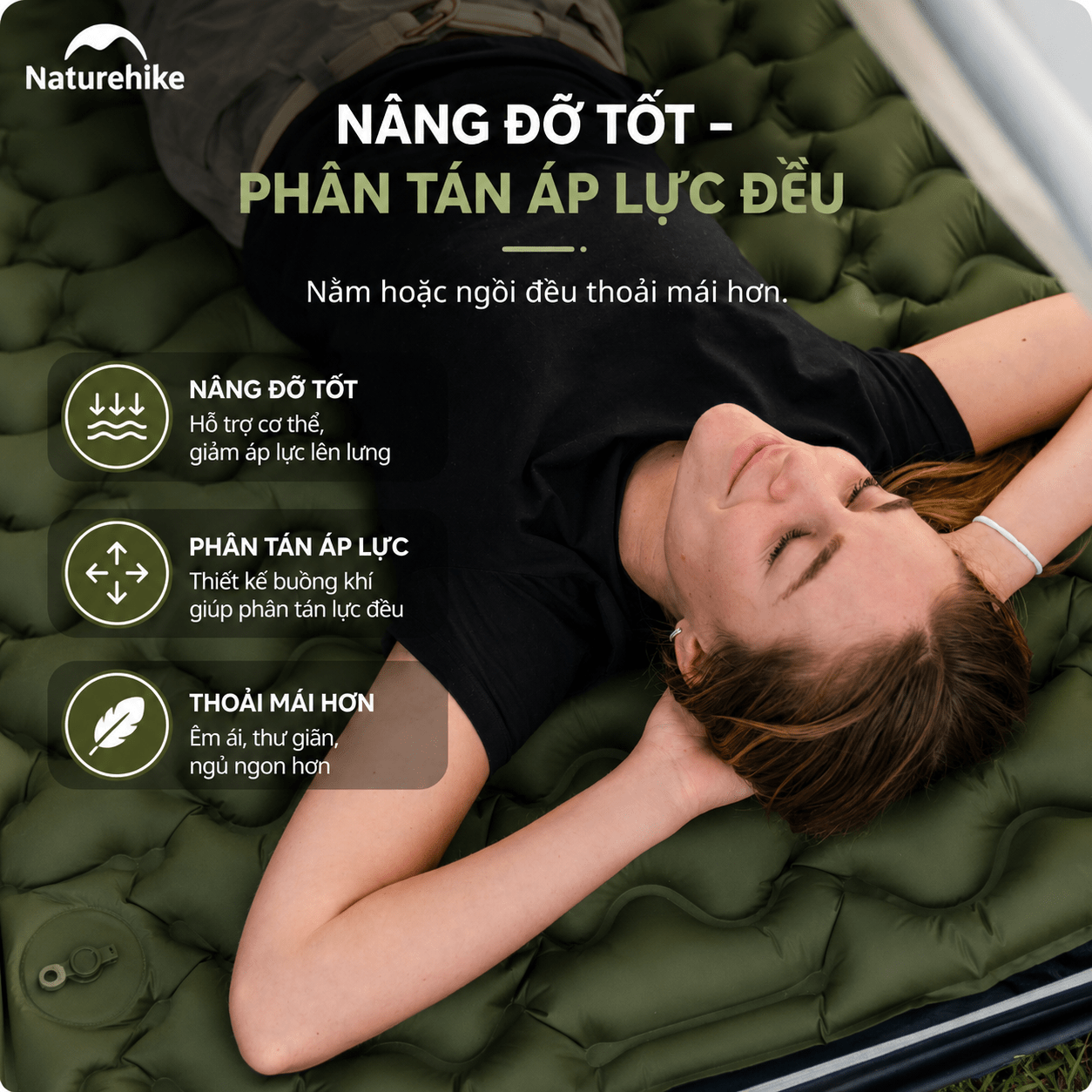 Đệm Hơi Đôi Naturehike CNK2550WS019 Đạp Chân 200x125cm Nệm Hơi Camping Gấp Gọn Có Gối Tích Hợp