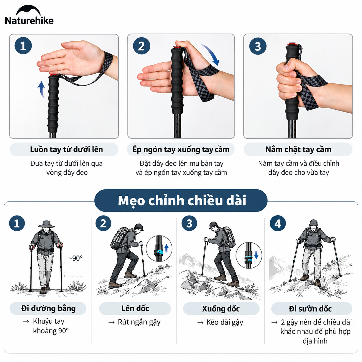 Gậy Trekking Naturehike Sợi Carbon Siêu Nhẹ 135g Gấp Gọn Điều Chỉnh 57-130cm Leo Núi Dã Ngoại NH19S010-T (TẶNG KÈM HỘP)