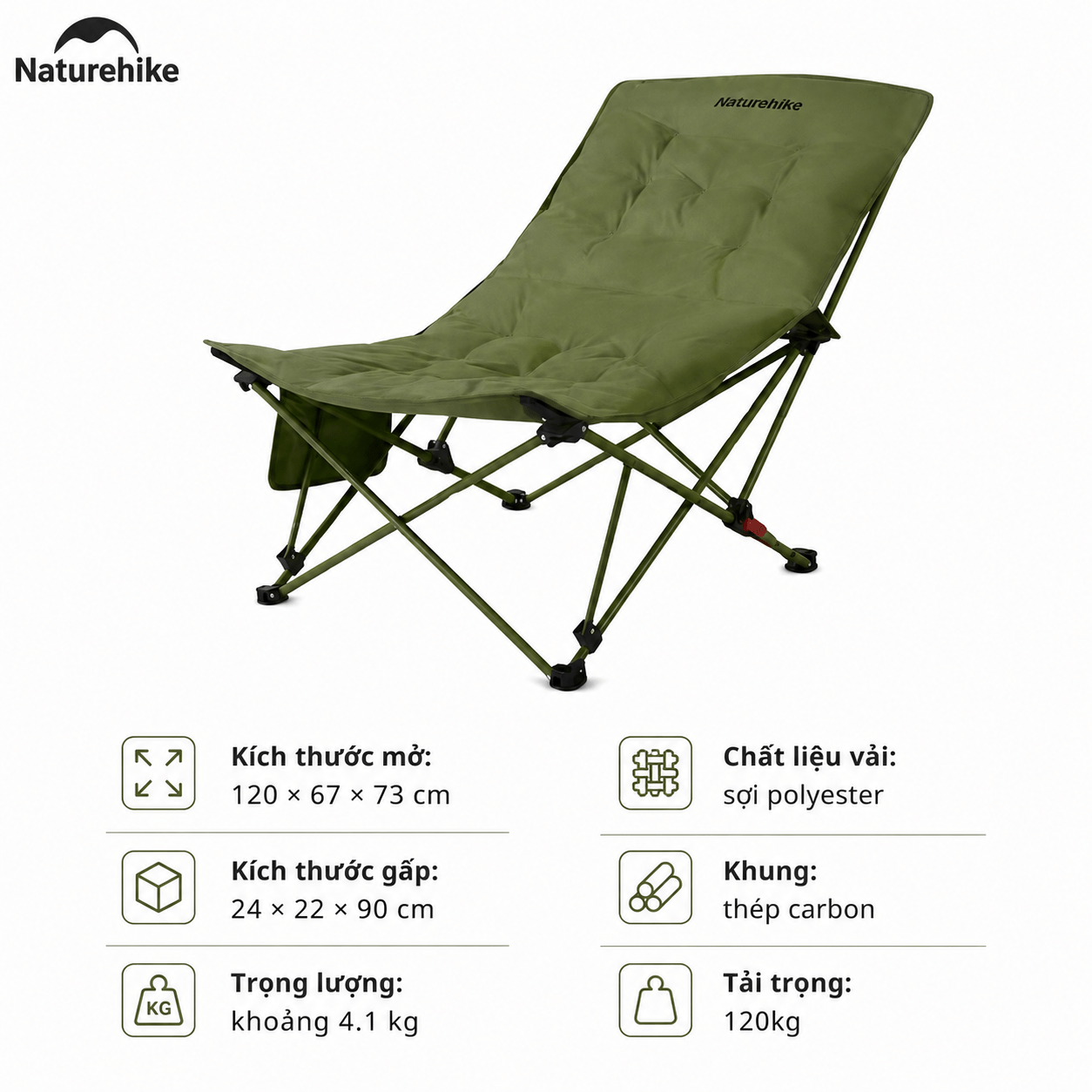 Ghế Xếp Thư Giãn Naturehike CNK2650JJ010 Gấp Gọn 4 Cấp Độ Ngả Lưng - Ghế Camping Ngoài Trời Khung Thép Carbon