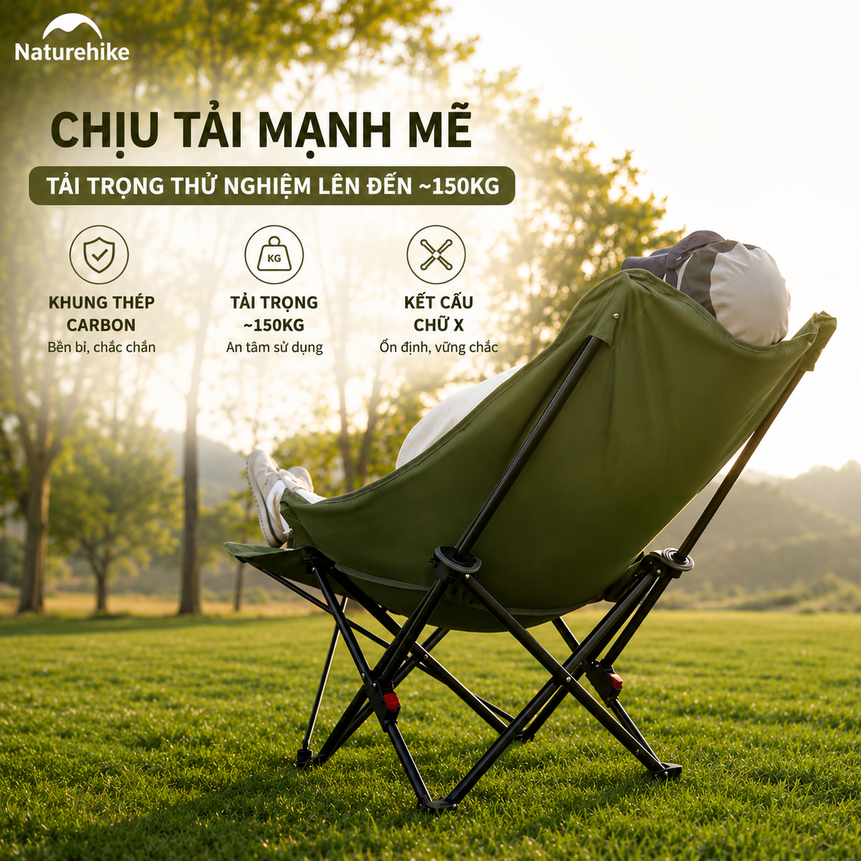 Ghế Xếp Camping Naturehike Sea Star 001 CNK2450JJ020 Có Gác Chân - Ghế Mặt Trăng Ngả Lưng Gấp Gọn