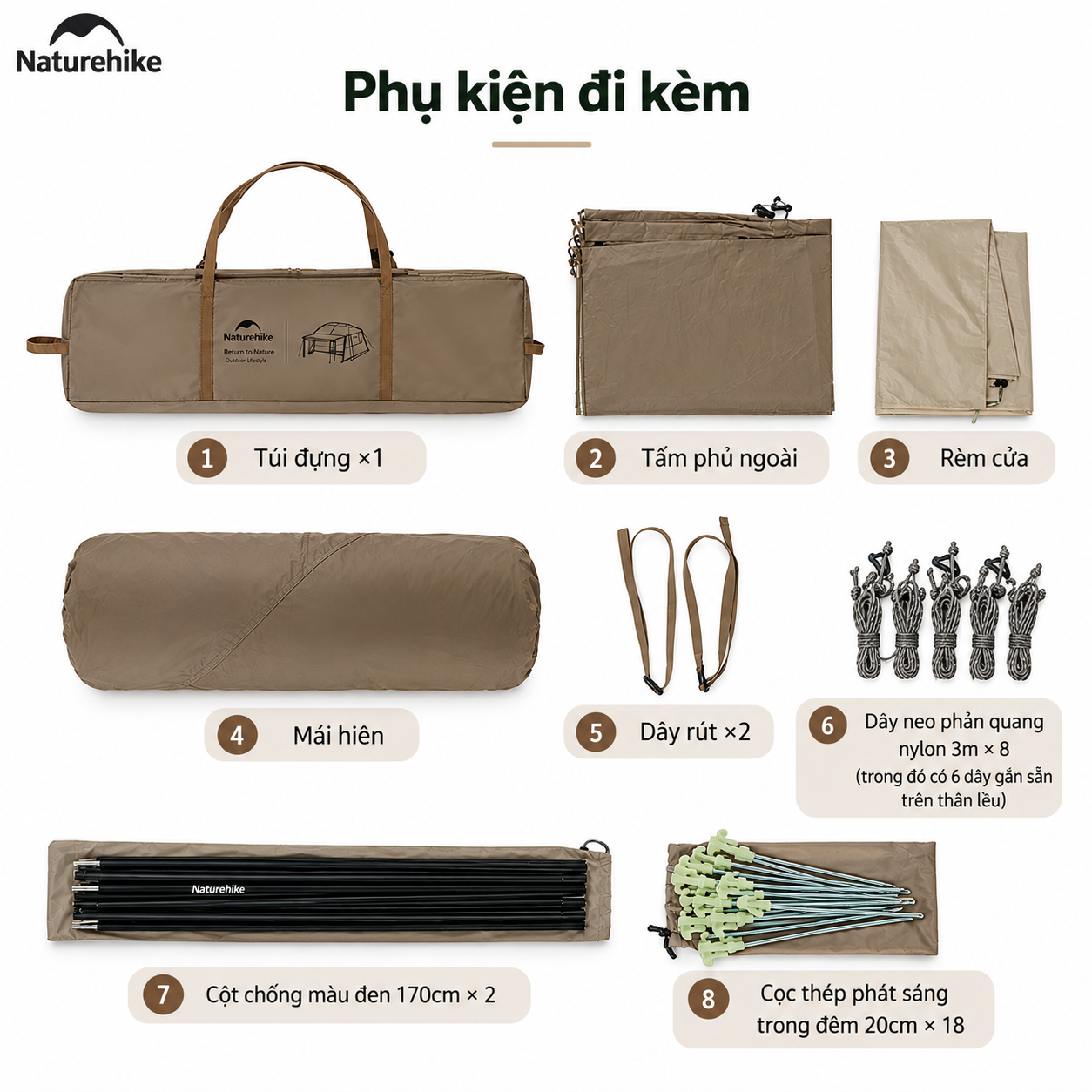 Lều Village 13 Naturehike Tự Bung 6-8 Người, Lều Camping Gia Đình Siêu Rộng 18m² Chống Nắng Chống Mưa (TẶNG THẢM) - CNK2550WS042