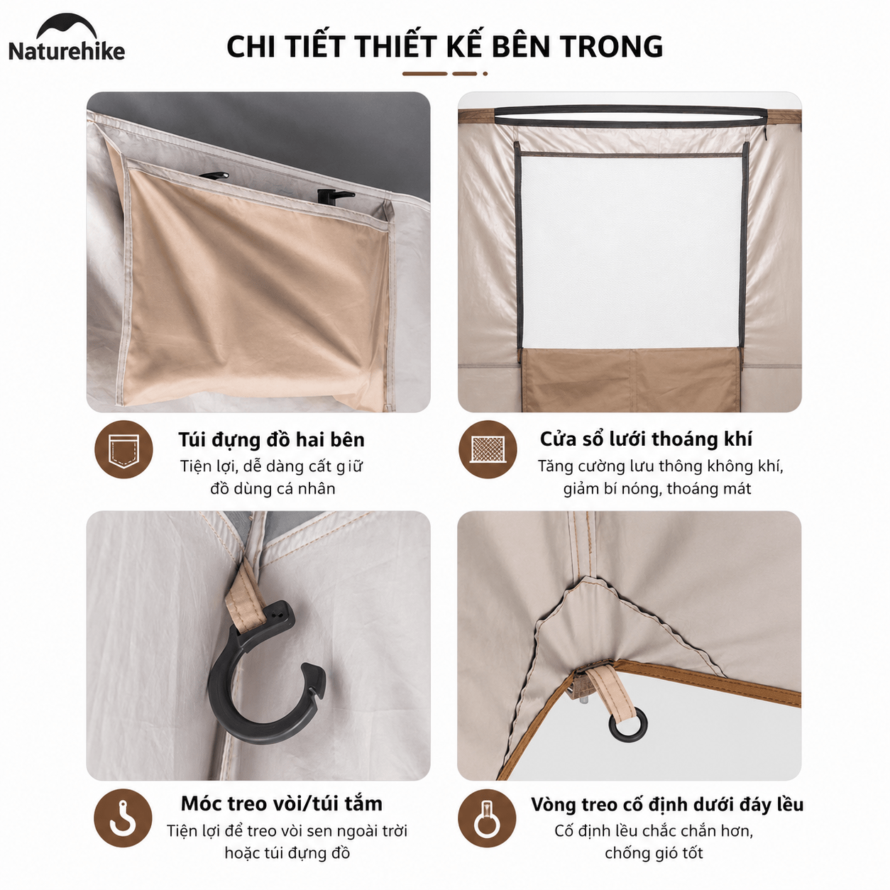 Lều Tắm Naturehike Outdoor Di Động NH21ZP005 Lều Thay Đồ Camping Chống Nước Có Móc Treo Túi Tắm