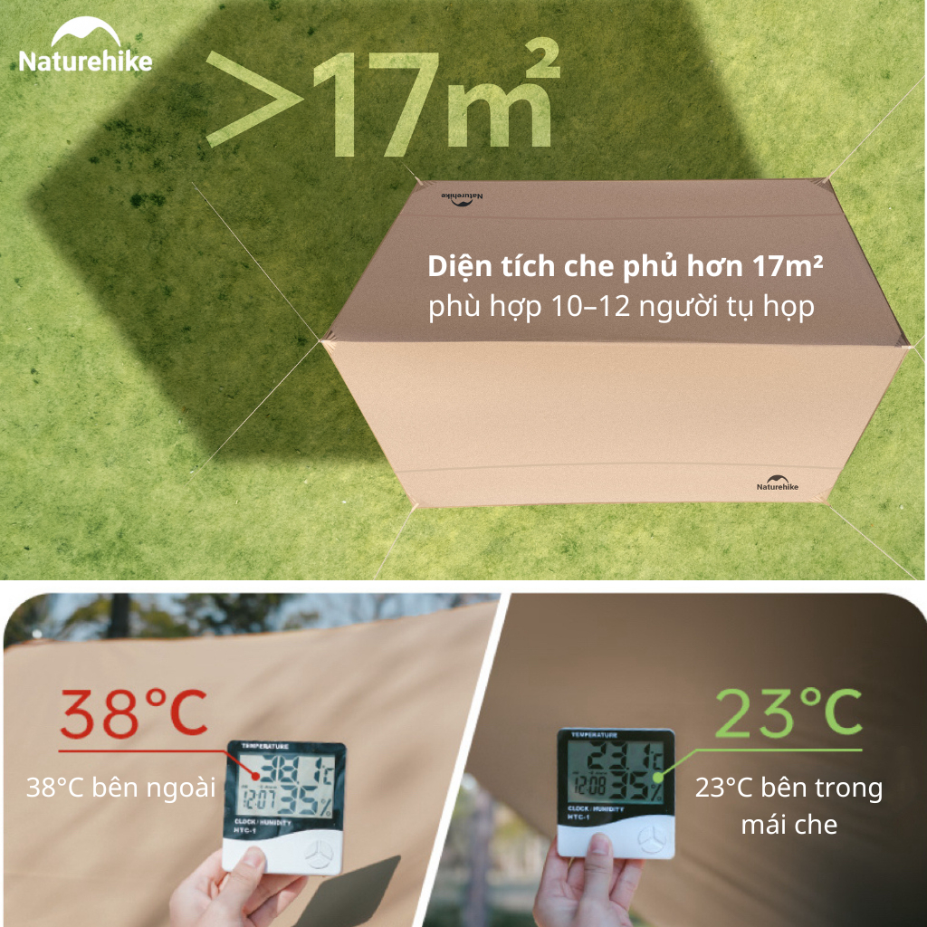 Tấm che nắng mưa dã ngoại hình bát giác Naturehike CNK2350WS015 – Tarp Camping Phủ Vinyl 150D