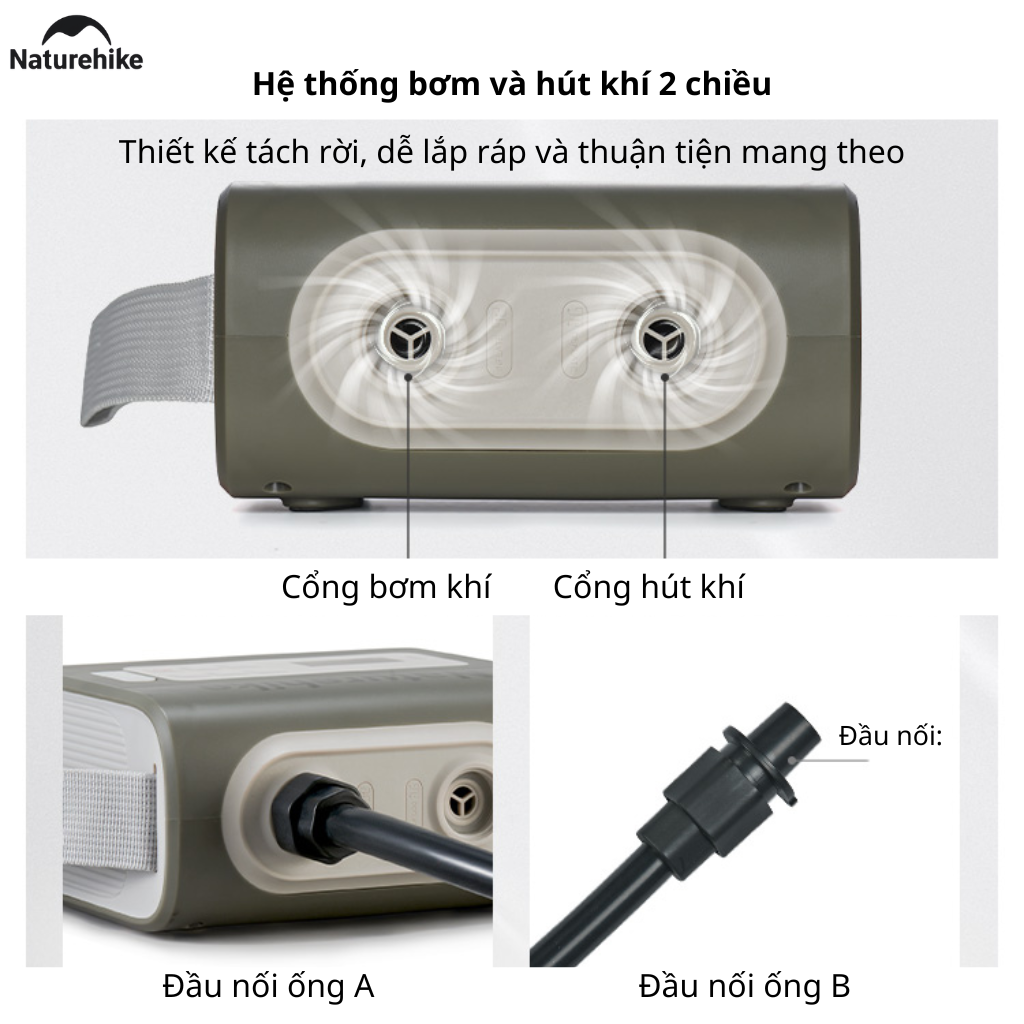 Máy Bơm Hơi Điện Tử CNK2550ZM010 Naturehike 20PSI Pin Sạc 5200mAh - Bơm Hút Khí 2 Chiều, Màn Hình LED, Sạc Type-C