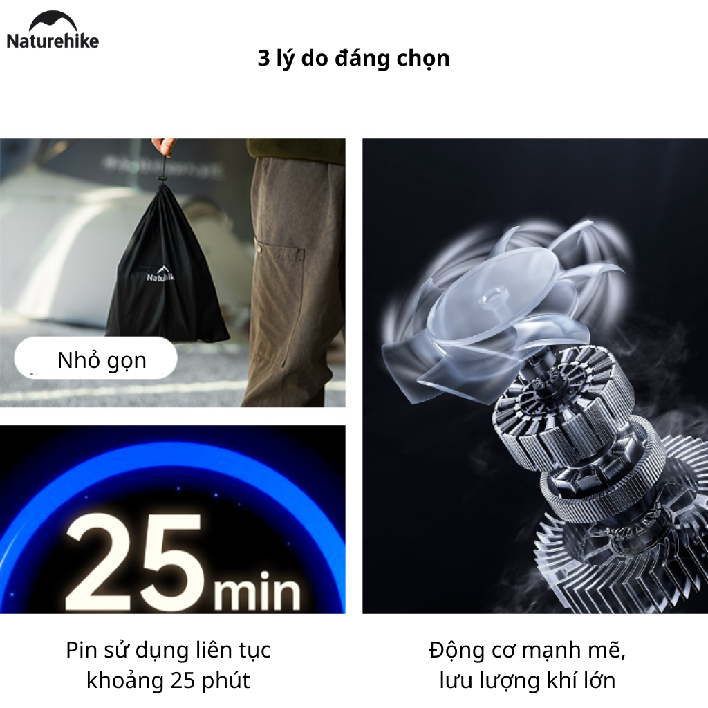 Máy Bơm Hơi Điện Tử CNK2550ZM010 Naturehike 20PSI Pin Sạc 5200mAh - Bơm Hút Khí 2 Chiều, Màn Hình LED, Sạc Type-C