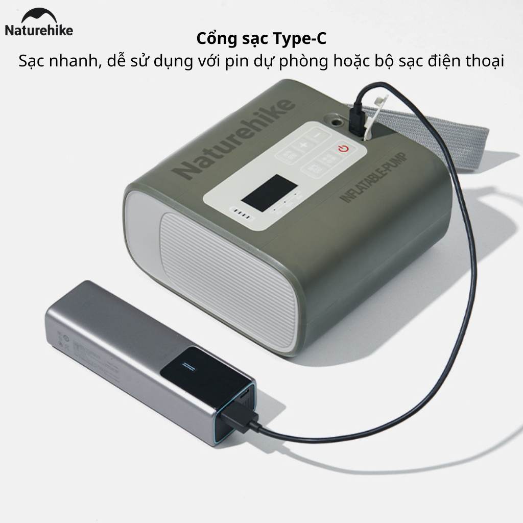 Máy Bơm Hơi Điện Tử CNK2550ZM010 Naturehike 20PSI Pin Sạc 5200mAh - Bơm Hút Khí 2 Chiều, Màn Hình LED, Sạc Type-C