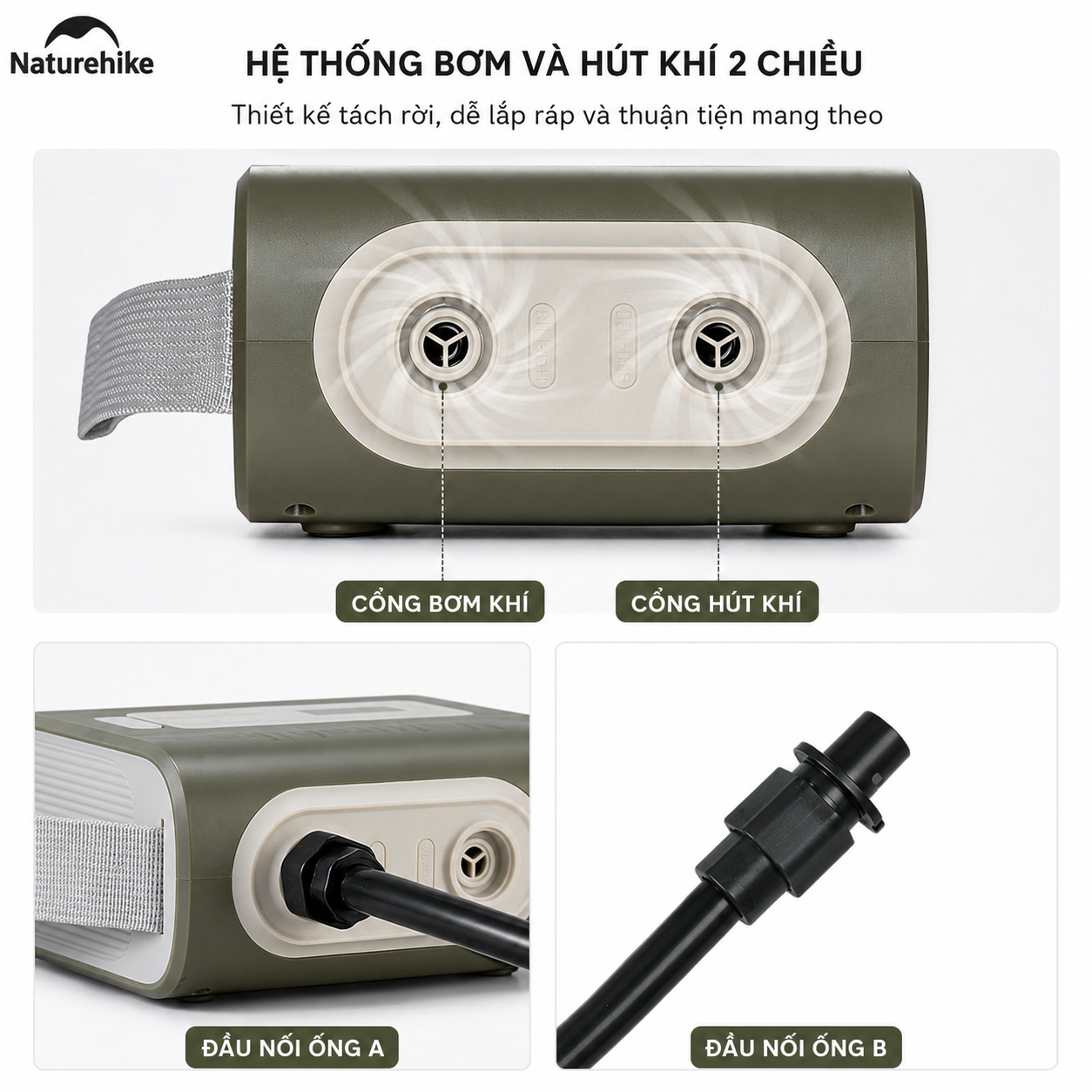 Máy Bơm Hơi Điện Tử CNK2550ZM010 Naturehike 20PSI Pin Sạc 5200mAh - Bơm Hút Khí 2 Chiều, Màn Hình LED, Sạc Type-C