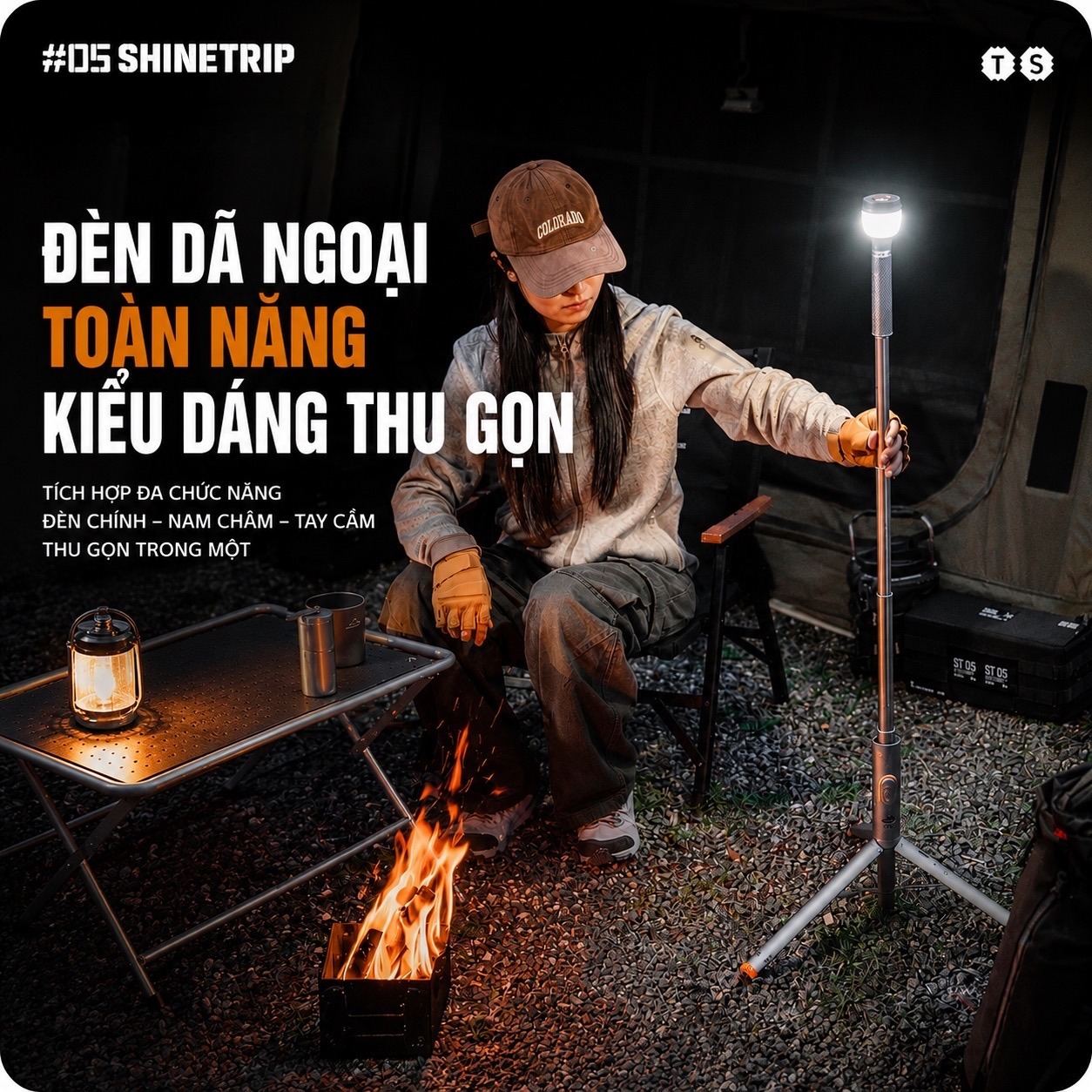 Đèn Cắm Trại Shinetrip ST05 800LM Đèn Camping Đa Năng 3 Trong 1 Có Chân Tripod Kéo Dài 1.92m Chống Nước IP65