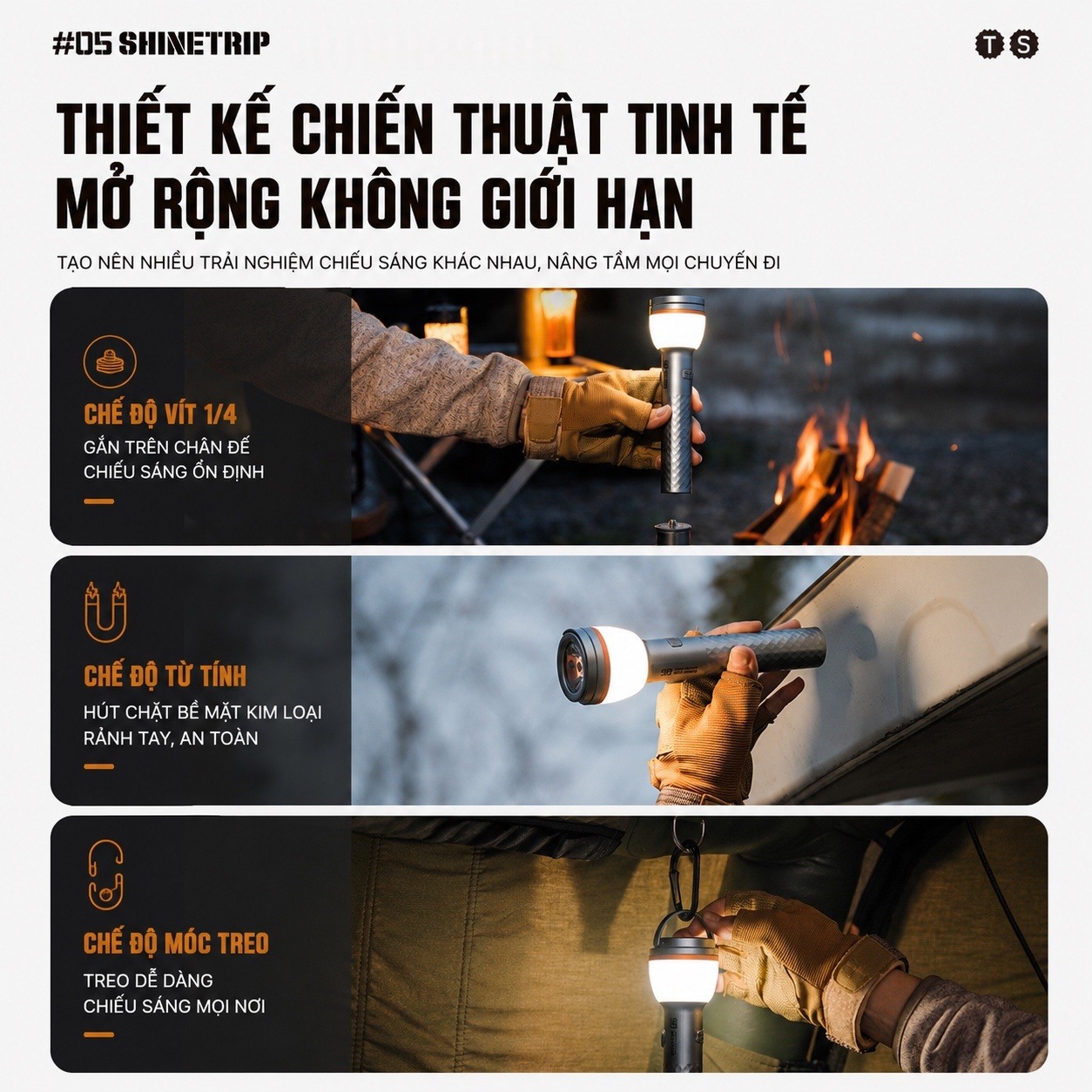 Đèn Cắm Trại Shinetrip ST05 800LM Đèn Camping Đa Năng 3 Trong 1 Có Chân Tripod Kéo Dài 1.92m Chống Nước IP65