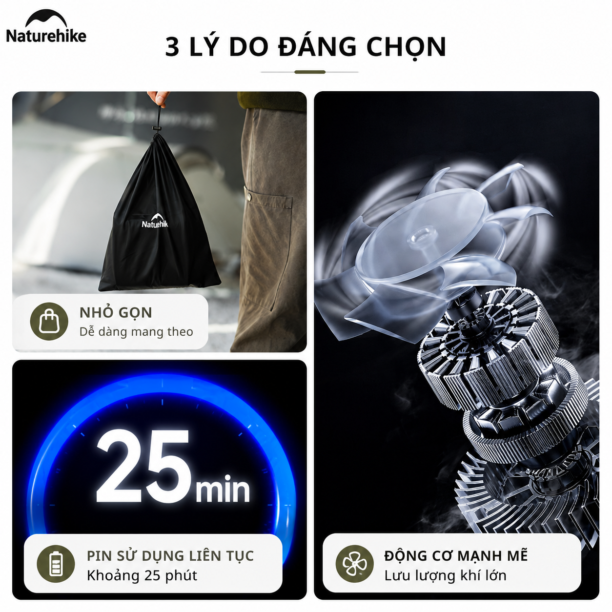 Máy Bơm Hơi Điện Tử CNK2550ZM010 Naturehike 20PSI Pin Sạc 5200mAh - Bơm Hút Khí 2 Chiều, Màn Hình LED, Sạc Type-C