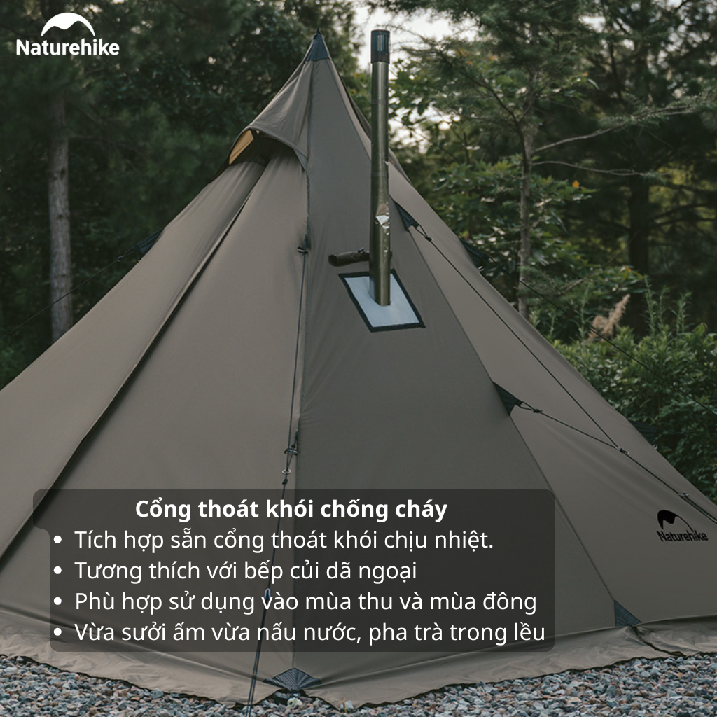 Lều Naturehike CNK2300ZP025 Tipi 3-4 Người Có Lỗ Thoát Khói Chống Nước PU3000mm | Lều Dã Ngoại Dựng Nhanh Dùng Bếp Củi 4