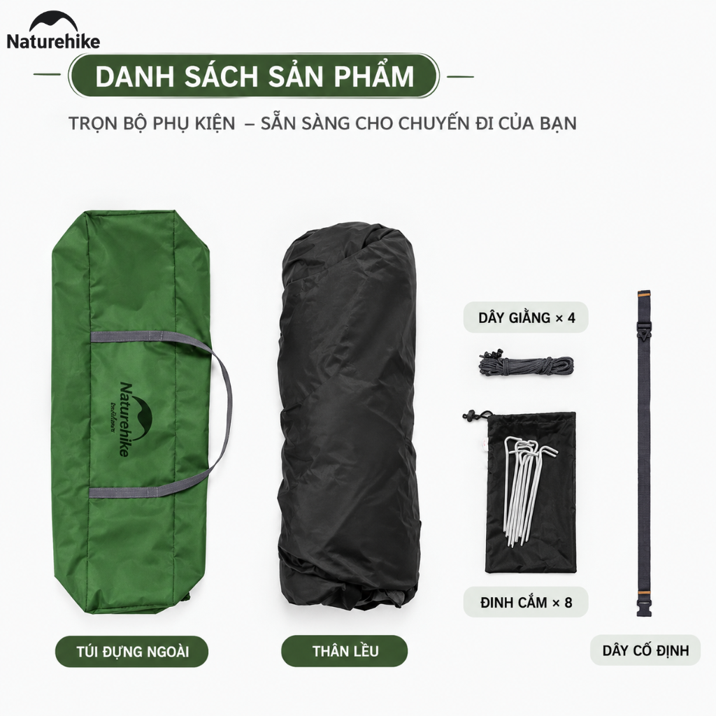 Lều Tự Động Naturehike 3-4 Người 2 Cửa 2in1 Chống Nước PU2000+ Gấp Gọn Cắm Trại Dã Ngoại NH21ZP008