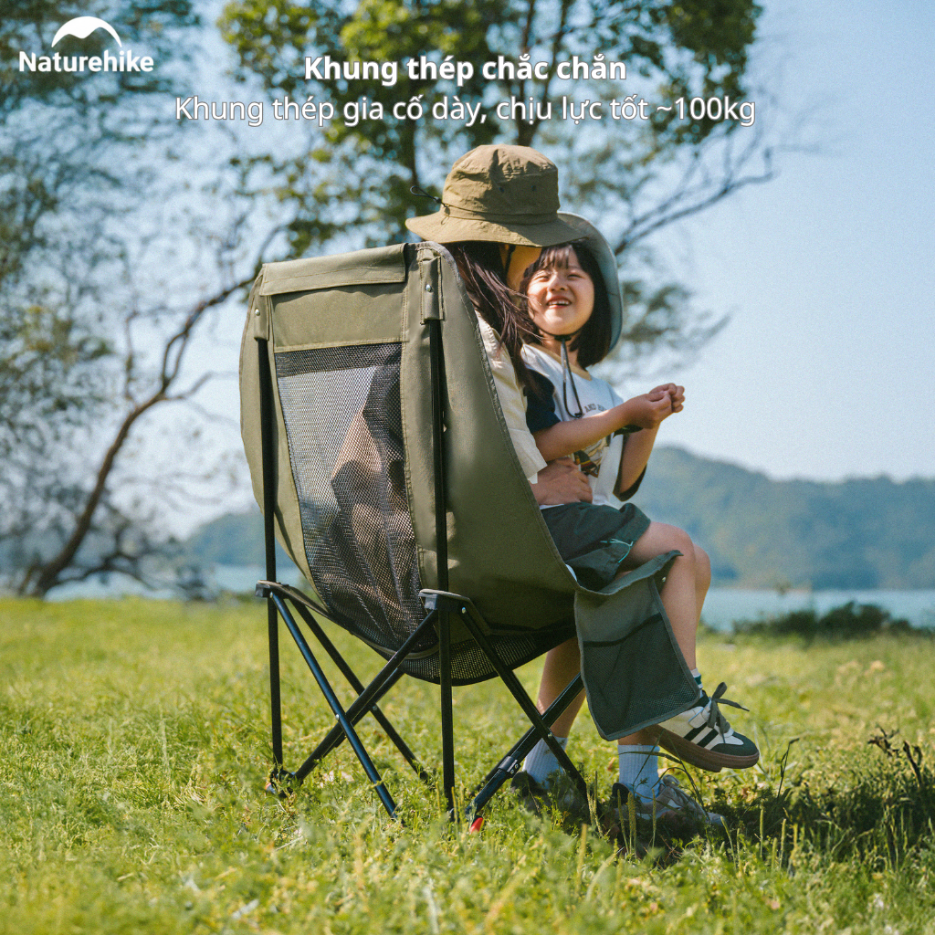Ghế Xếp Camping Naturehike CNK2550JJ019 Gấp Gọn Siêu Nhẹ Khung Thép Carbon, Ghế Dã Ngoại Tựa Lưng Cao Thoáng Khí Chịu Tải 100kg