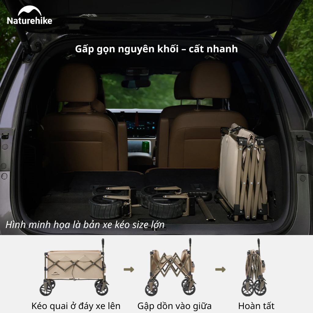 Xe Kéo Gấp Gọn Naturehike CNK2350JJ012 Có Phanh Bánh Trước - Xe Chở Đồ Cắm Trại Camping Gấp Gọn Khung Thép Carbon