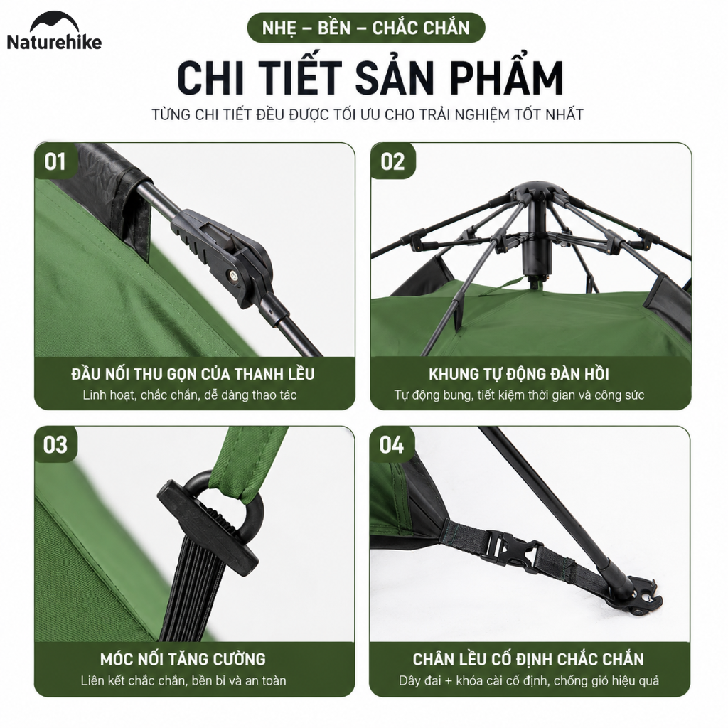 Lều Tự Động Naturehike 3-4 Người 2 Cửa 2in1 Chống Nước PU2000+ Gấp Gọn Cắm Trại Dã Ngoại NH21ZP008