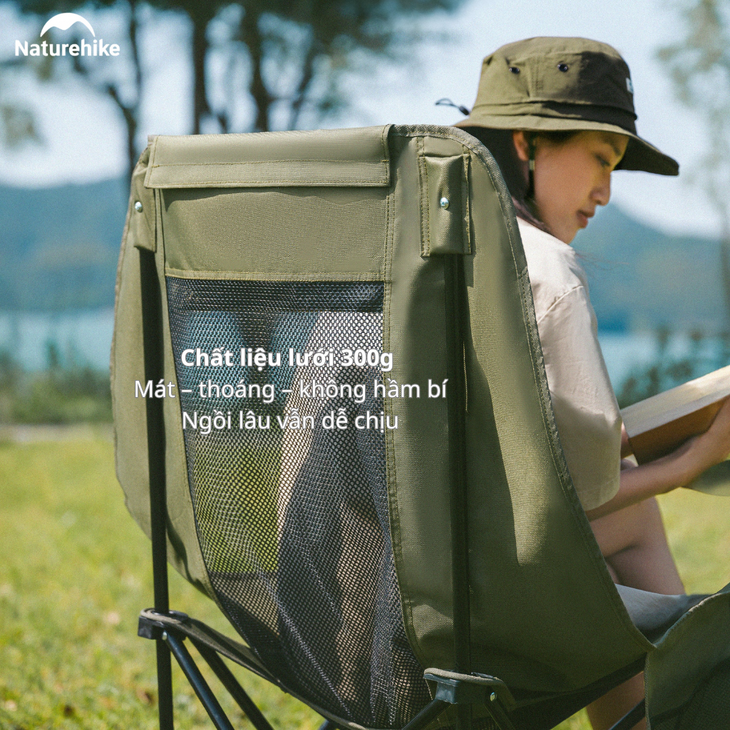 Ghế Xếp Camping Naturehike CNK2550JJ019 Gấp Gọn Siêu Nhẹ Khung Thép Carbon, Ghế Dã Ngoại Tựa Lưng Cao Thoáng Khí Chịu Tải 100kg