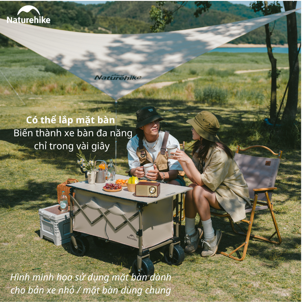 Xe Kéo Gấp Gọn Naturehike CNK2350JJ012 Có Phanh Bánh Trước - Xe Chở Đồ Cắm Trại Camping Gấp Gọn Khung Thép Carbon