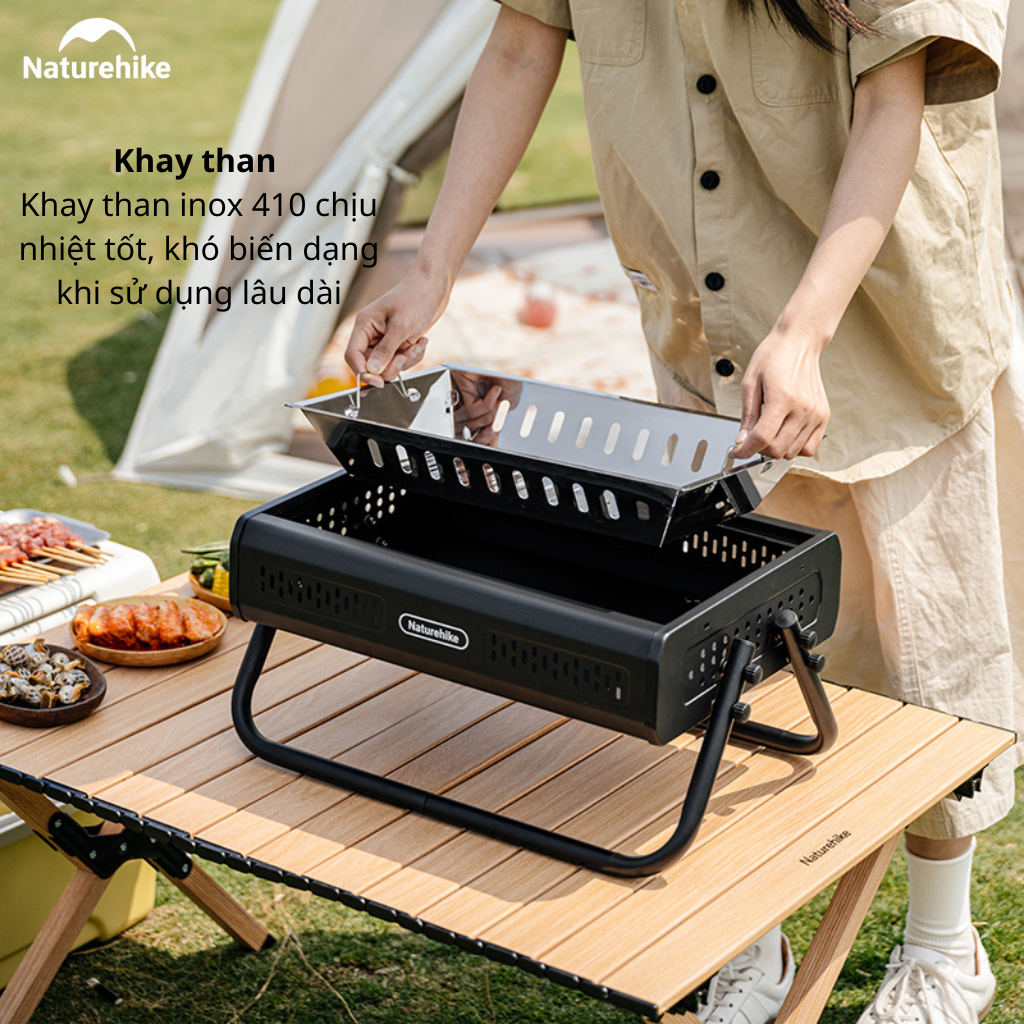 Bếp Nướng Than Hoa Naturehike CNK2650CF011 Gấp Gọn Inox 304 & Inox 410 - Bếp BBQ Dã Ngoại Camping Có Tay Xách, Tháo Rời