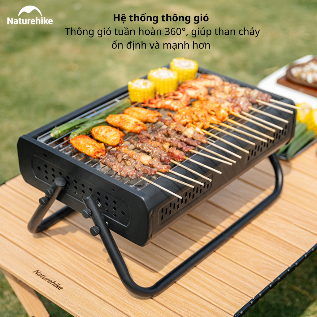 Bếp Nướng Than Hoa Naturehike CNK2650CF011 Gấp Gọn Inox 304 & Inox 410 - Bếp BBQ Dã Ngoại Camping Có Tay Xách, Tháo Rời