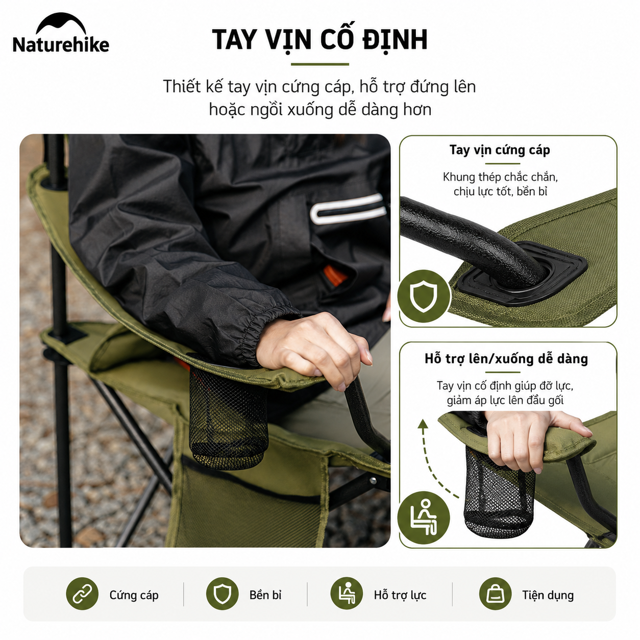 Ghế Xếp Camping Naturehike CNK2550JJ029 2 Ghế Gấp Gọn Có Đệm Dày, Tay Vịn Cứng, Túi Giữ Nhiệt, Khung Thép Carbon