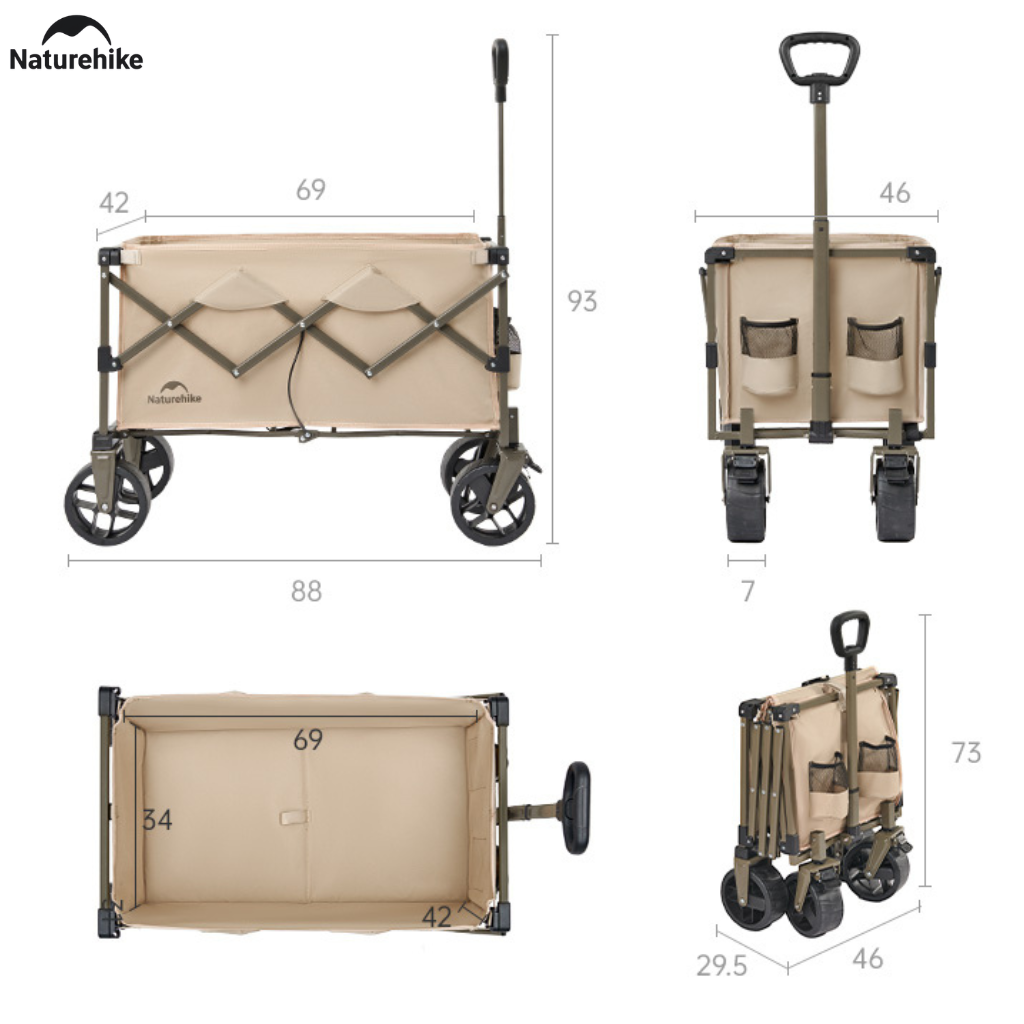 Xe Kéo Gấp Gọn Naturehike CNK2350JJ012 Có Phanh Bánh Trước - Xe Chở Đồ Cắm Trại Camping Gấp Gọn Khung Thép Carbon