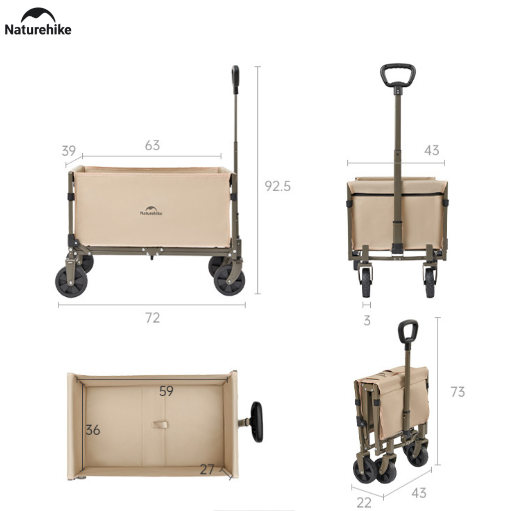 Xe Kéo Gấp Gọn Naturehike CNK2350JJ012 Có Phanh Bánh Trước - Xe Chở Đồ Cắm Trại Camping Gấp Gọn Khung Thép Carbon