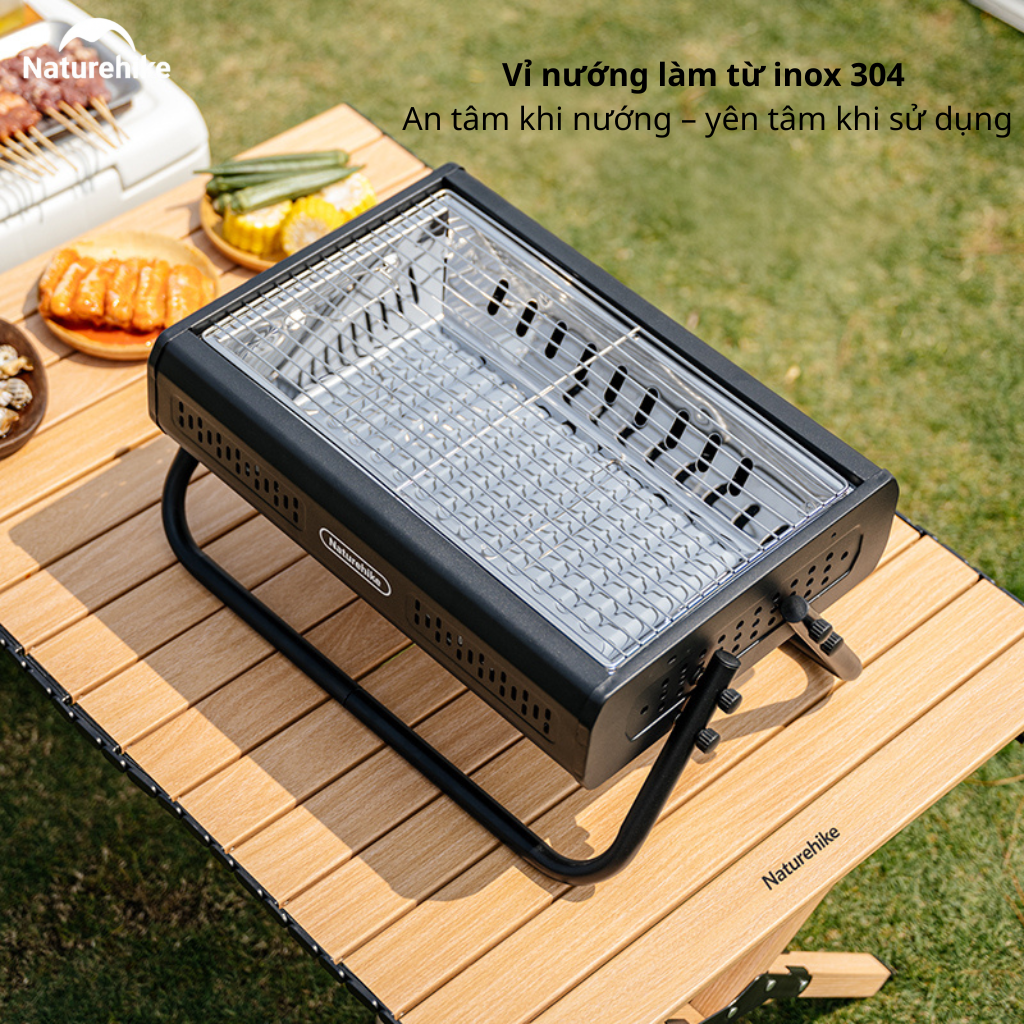 Bếp Nướng Than Hoa Naturehike CNK2650CF011 Gấp Gọn Inox 304 & Inox 410 - Bếp BBQ Dã Ngoại Camping Có Tay Xách, Tháo Rời