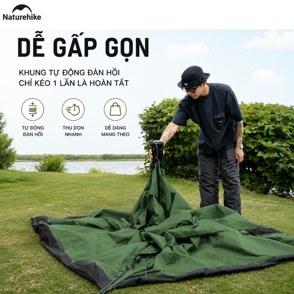 Lều Tự Động Naturehike 3-4 Người 2 Cửa 2in1 Chống Nước PU2000+ Gấp Gọn Cắm Trại Dã Ngoại NH21ZP008