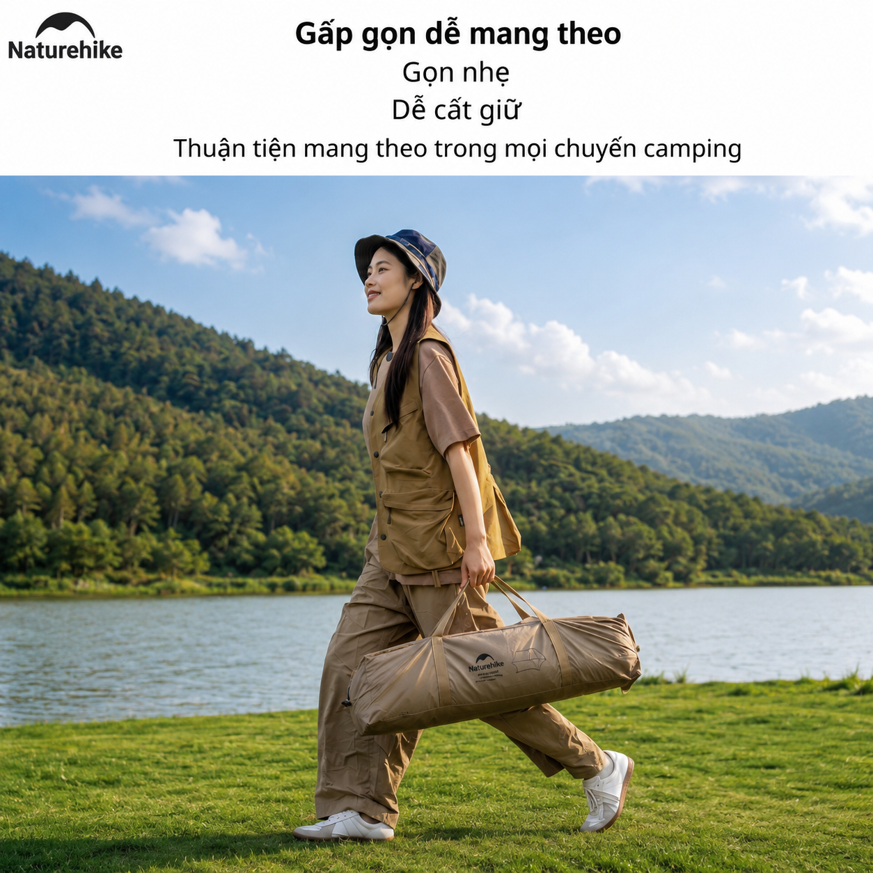 Bạt Che Nắng Naturehike CNK2350WS015| Bạt Camping Dã Ngoại Kèm Cột 2.2m Chống Nắng Chống Mưa