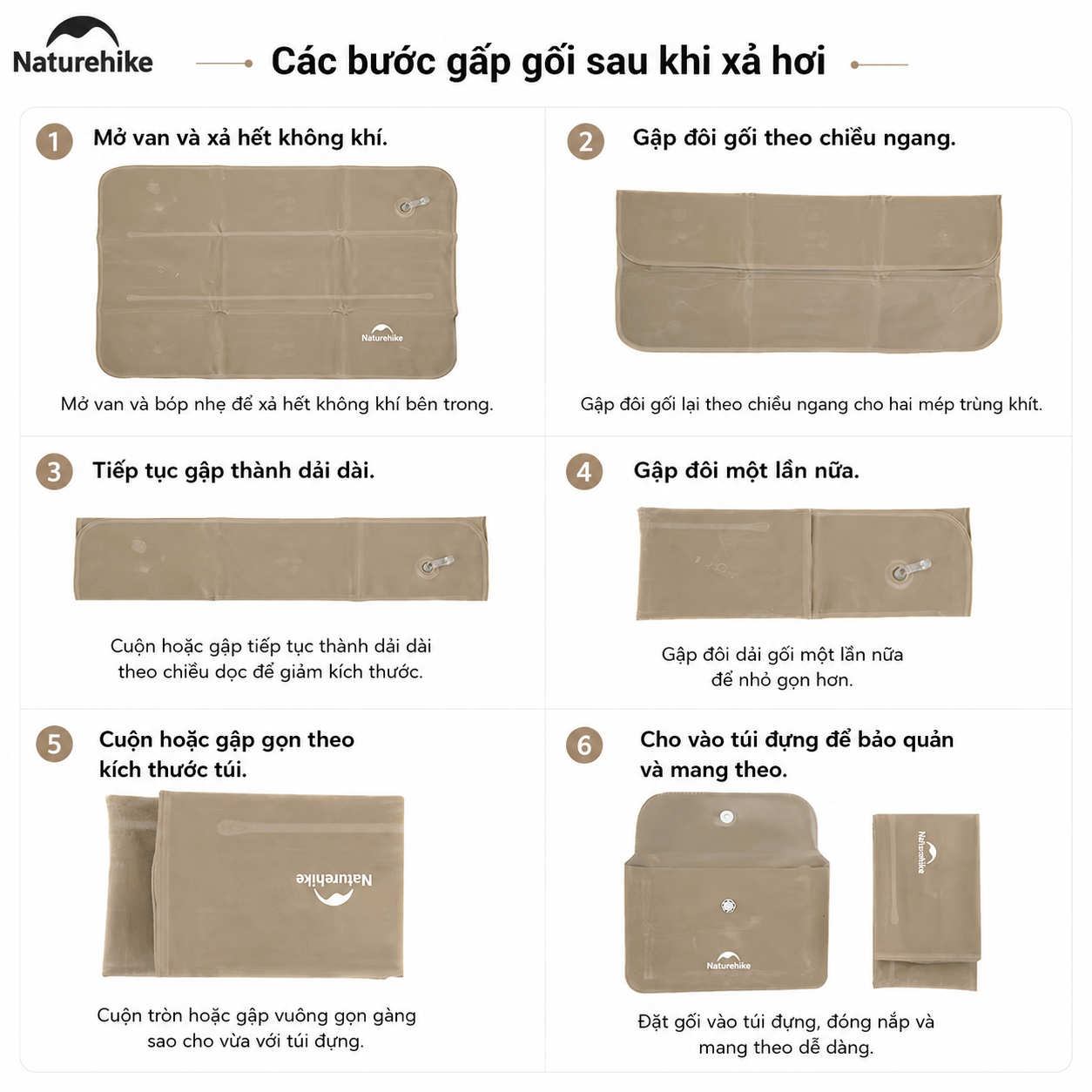 Gối Hơi Du Lịch Naturehike Siêu Nhẹ NH18F018-Z | Gối Bơm Hơi Camping Gấp Gọn, Vải Nhung Mềm, Gối Kê Cổ Ngủ Máy Bay