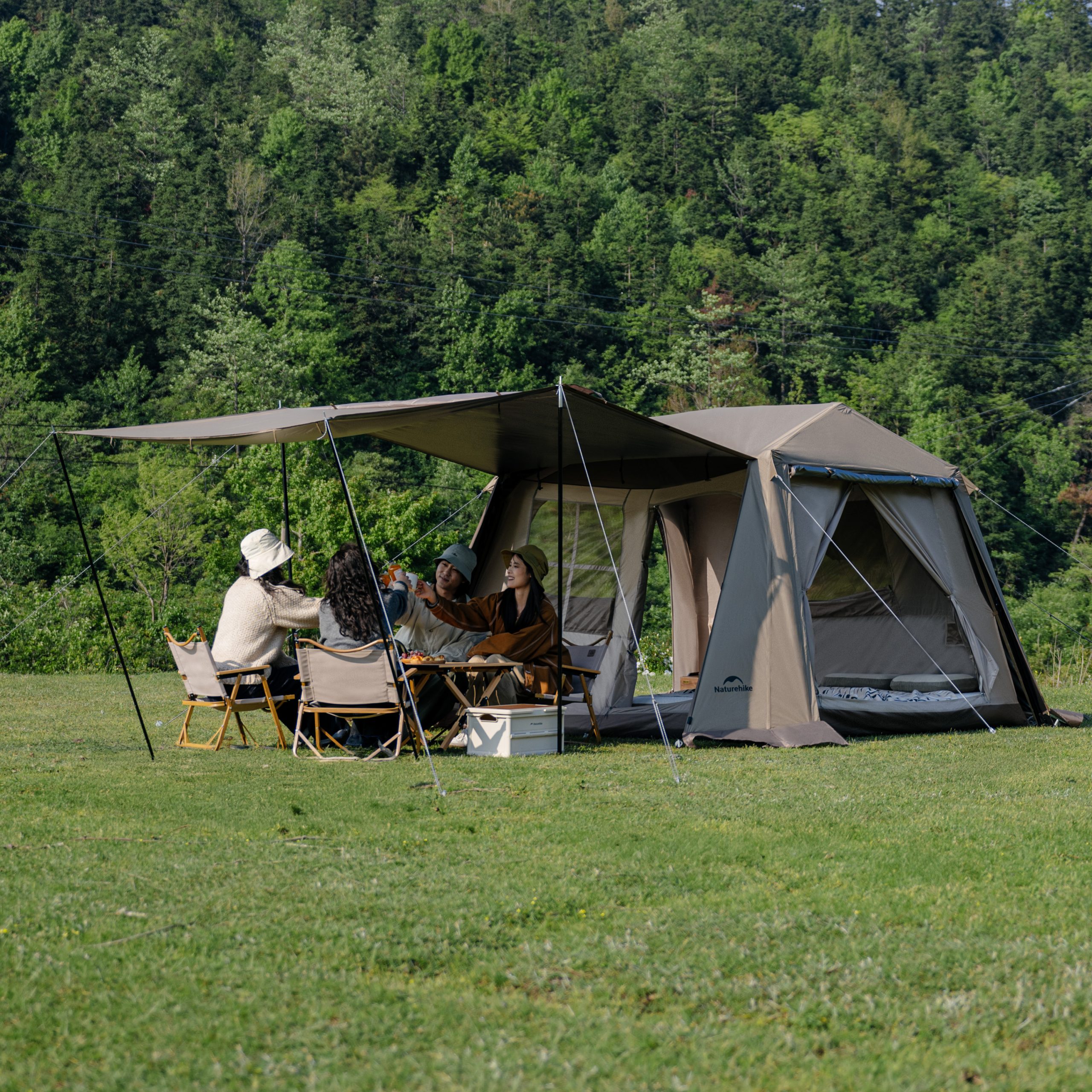 Naturehike CNK2650WS035 Lều Camping Village 6.0 III TiBlack Thế Hệ 3 Tự Bung Cabin 4-6 Người Chống Nắng Chống Mưa