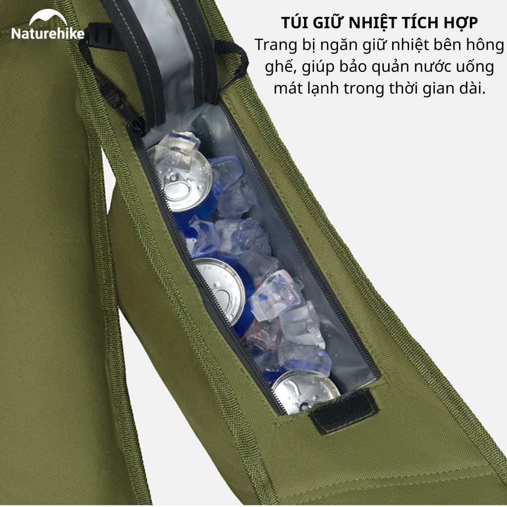 Ghế Xếp Camping Naturehike CNK2550JJ029 2 Ghế Gấp Gọn Có Đệm Dày, Tay Vịn Cứng, Túi Giữ Nhiệt, Khung Thép Carbon