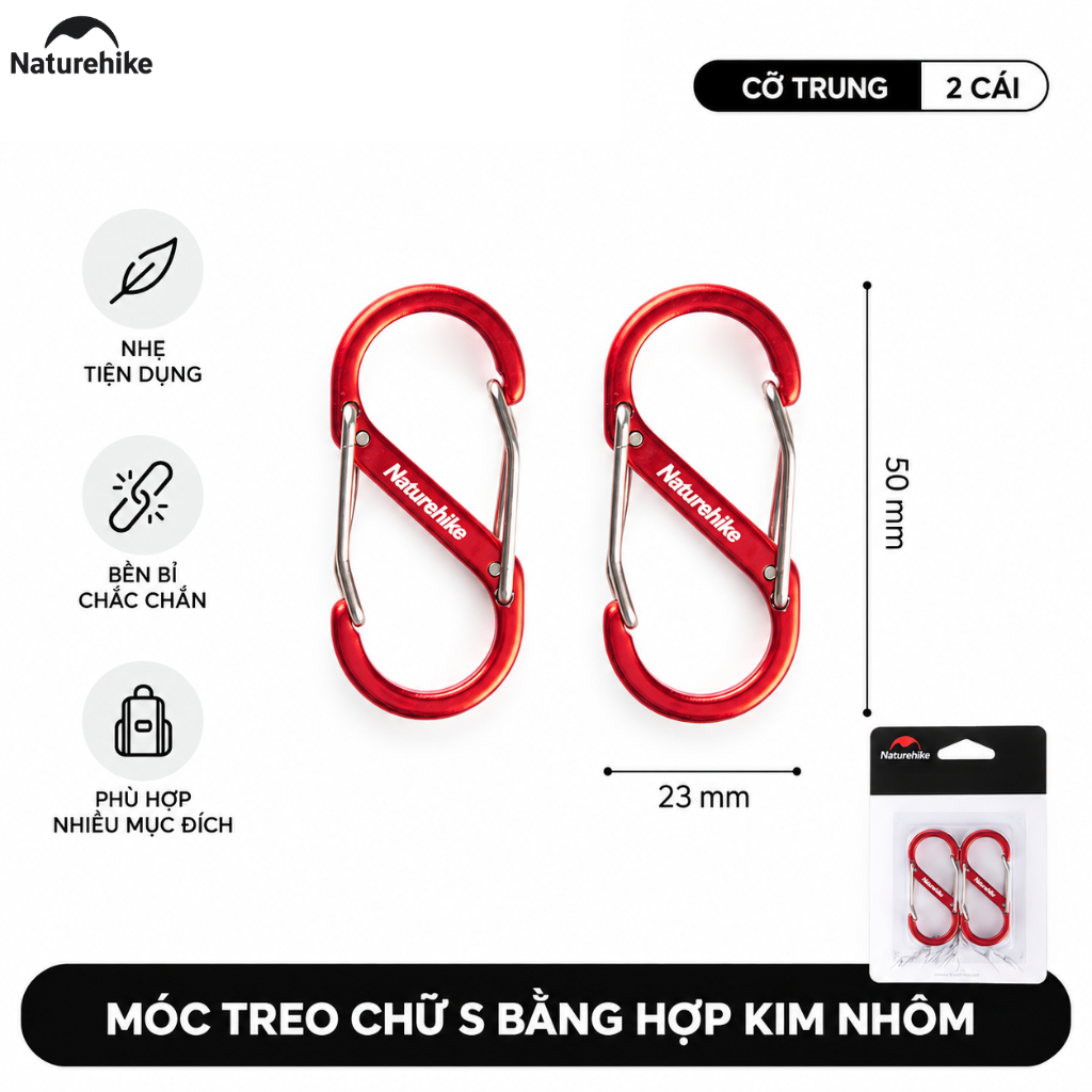 Móc Treo Chữ S NH20GS004 Naturehike Hợp Kim Nhôm Siêu Nhẹ Mini Đa Năng Treo Đèn, Bình Nước, Chìa Khóa, Phụ Kiện Campin