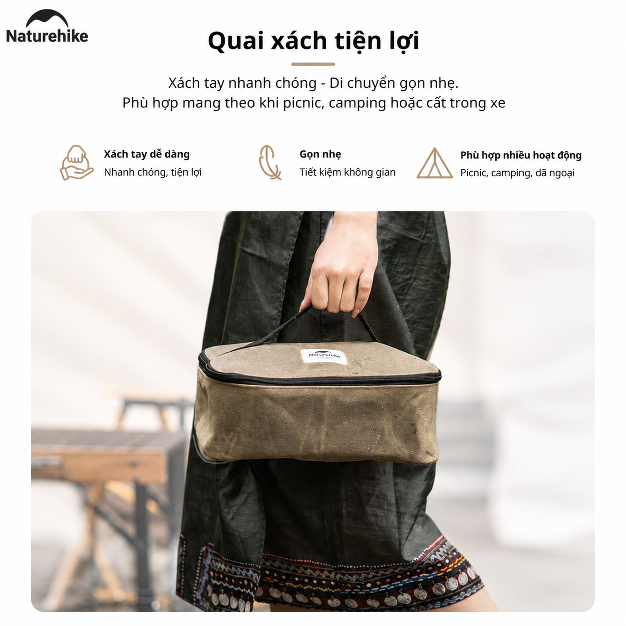 Túi Đựng Đồ Camping NH20PJ128 Naturehike 5.4L Canvas Phủ Sáp Dầu Chống Nước | Túi Đựng Bếp Dã Ngoại Có Vách Ngăn Tháo Lắ