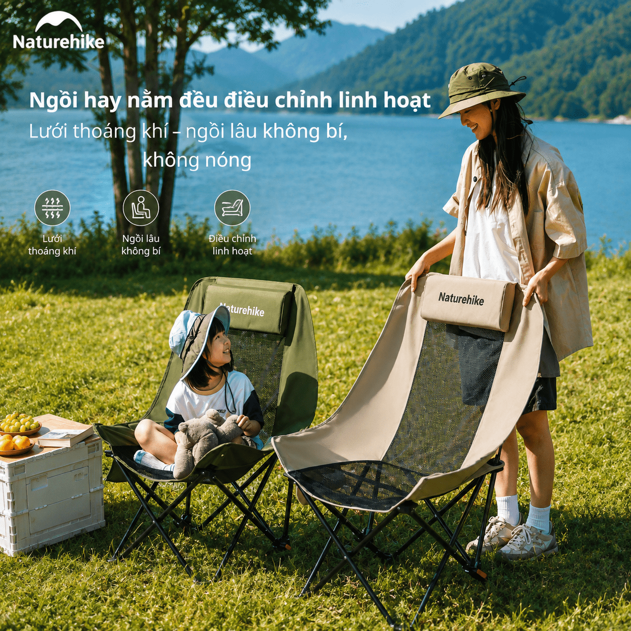 Ghế Xếp Camping Naturehike CNK2550JJ019 Gấp Gọn Siêu Nhẹ Khung Thép Carbon, Ghế Dã Ngoại Tựa Lưng Cao Thoáng Khí Chịu Tải 100kg